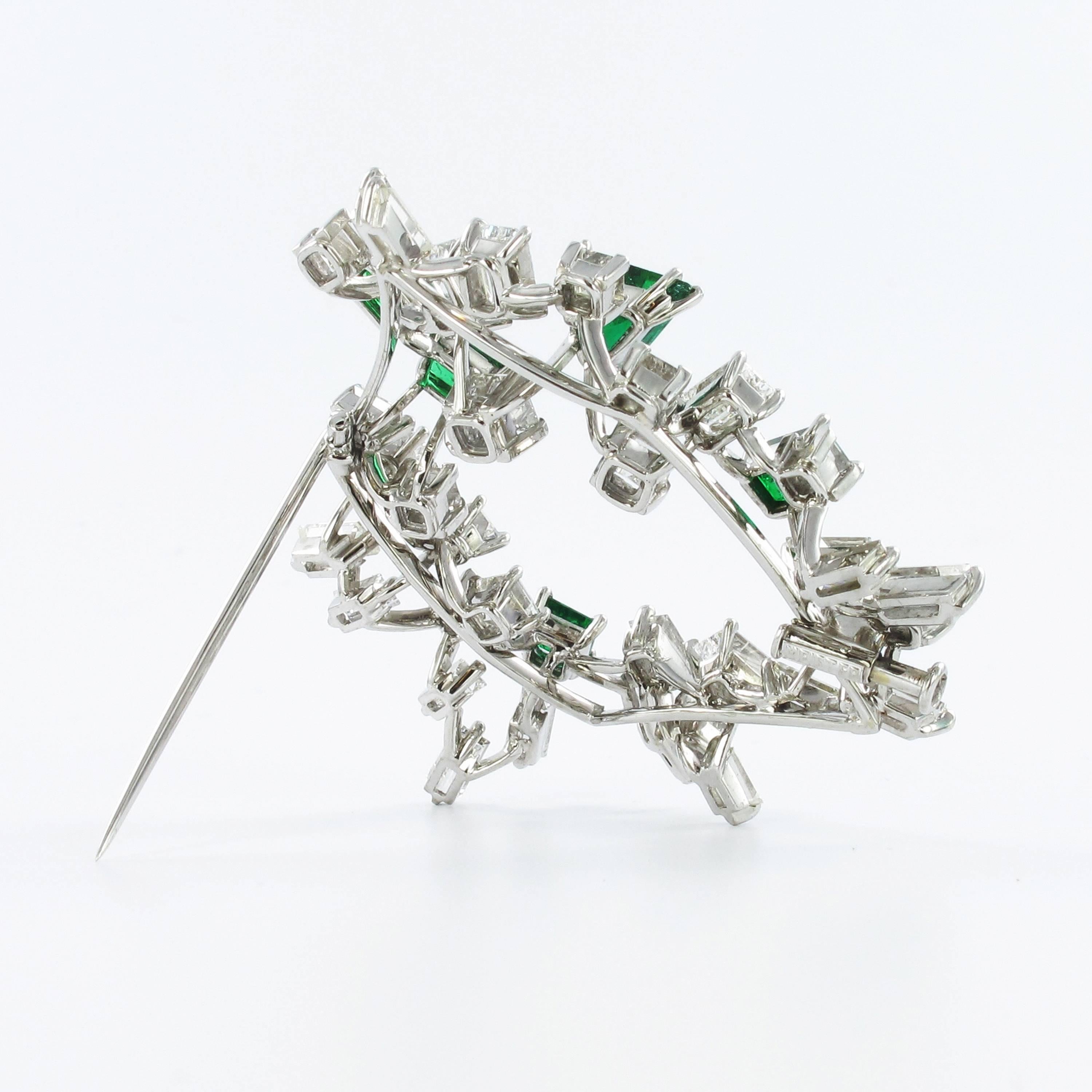 Emerald and Diamond Cluster Brooch by Meister In Excellent Condition In Lucerne, CH