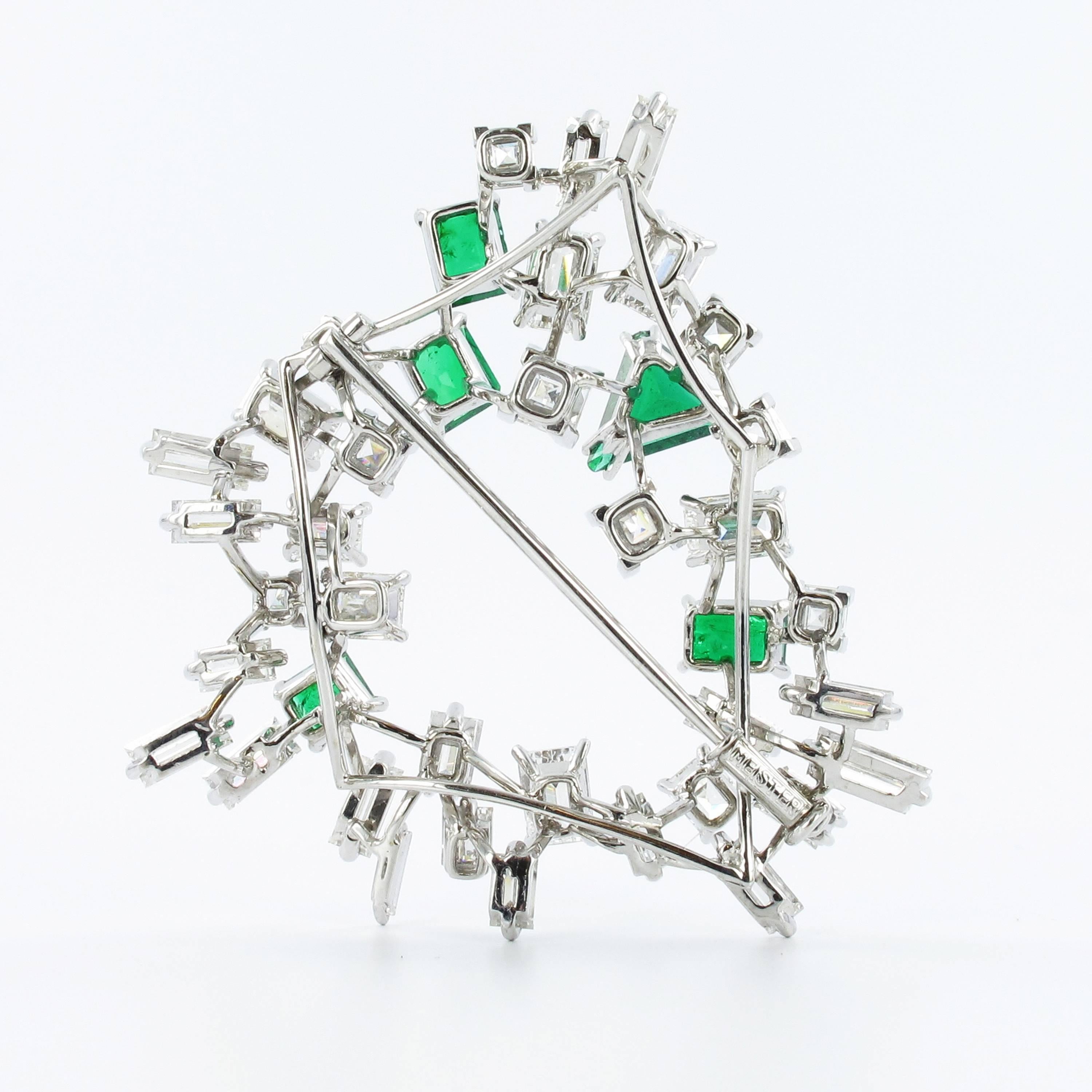 Women's or Men's Emerald and Diamond Cluster Brooch by Meister