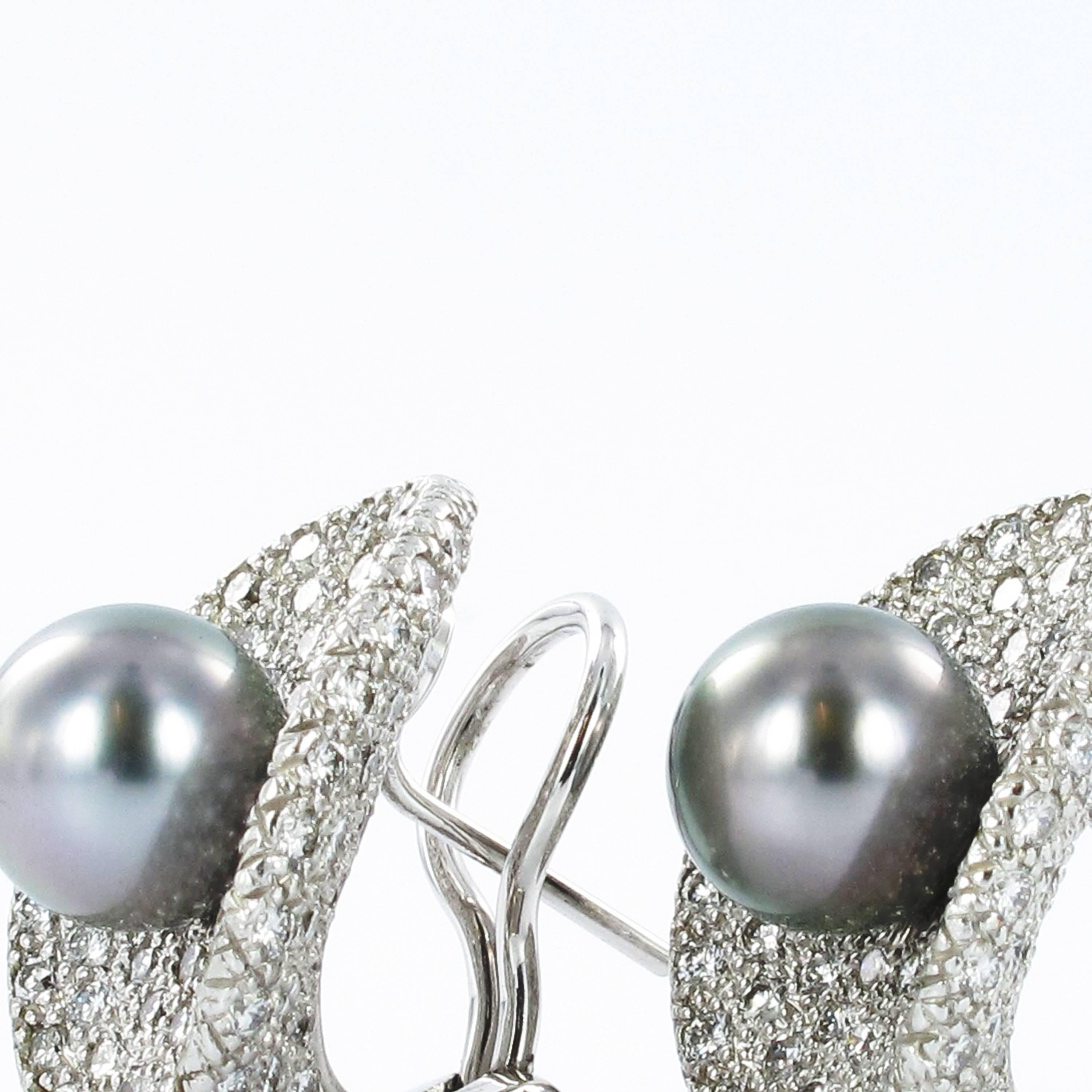 Fabulous Tahitian Cultured Pearl Diamond Earclips For Sale 1
