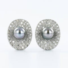 Fabuleux clips d'oreilles en perles de culture de Tahiti et diamants
