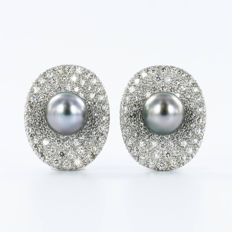 Fabulous Tahitian Cultured Pearl Diamond Earclips For Sale at 1stDibs