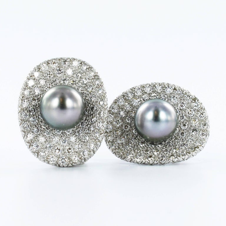 Fabulous Tahitian Cultured Pearl Diamond Earclips For Sale at 1stDibs
