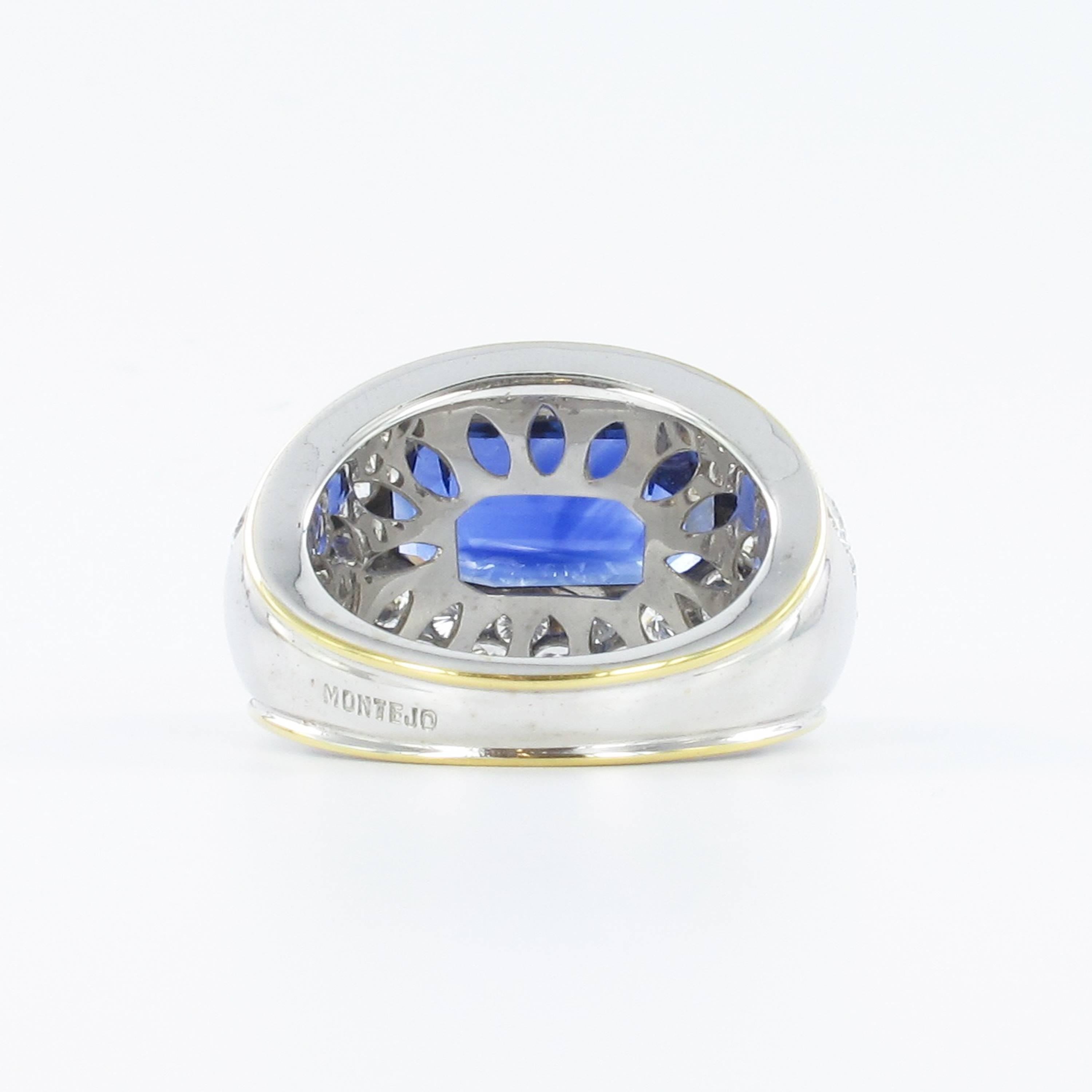 Women's or Men's Sapphire Diamond Yellow and White Gold Ring For Sale
