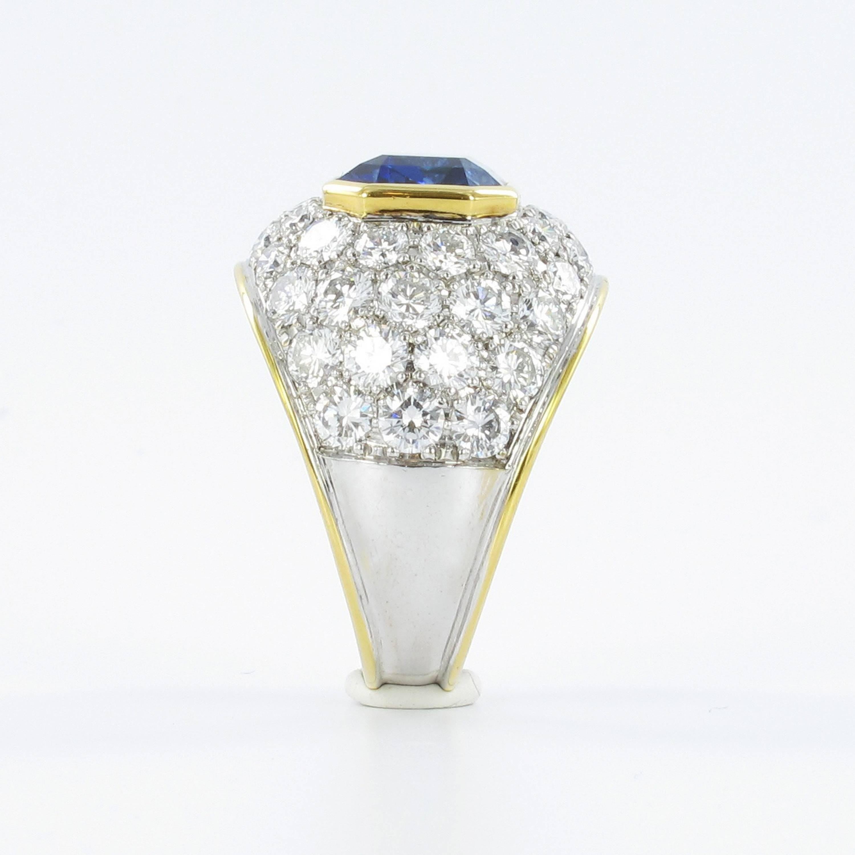 Contemporary Sapphire Diamond Yellow and White Gold Ring For Sale