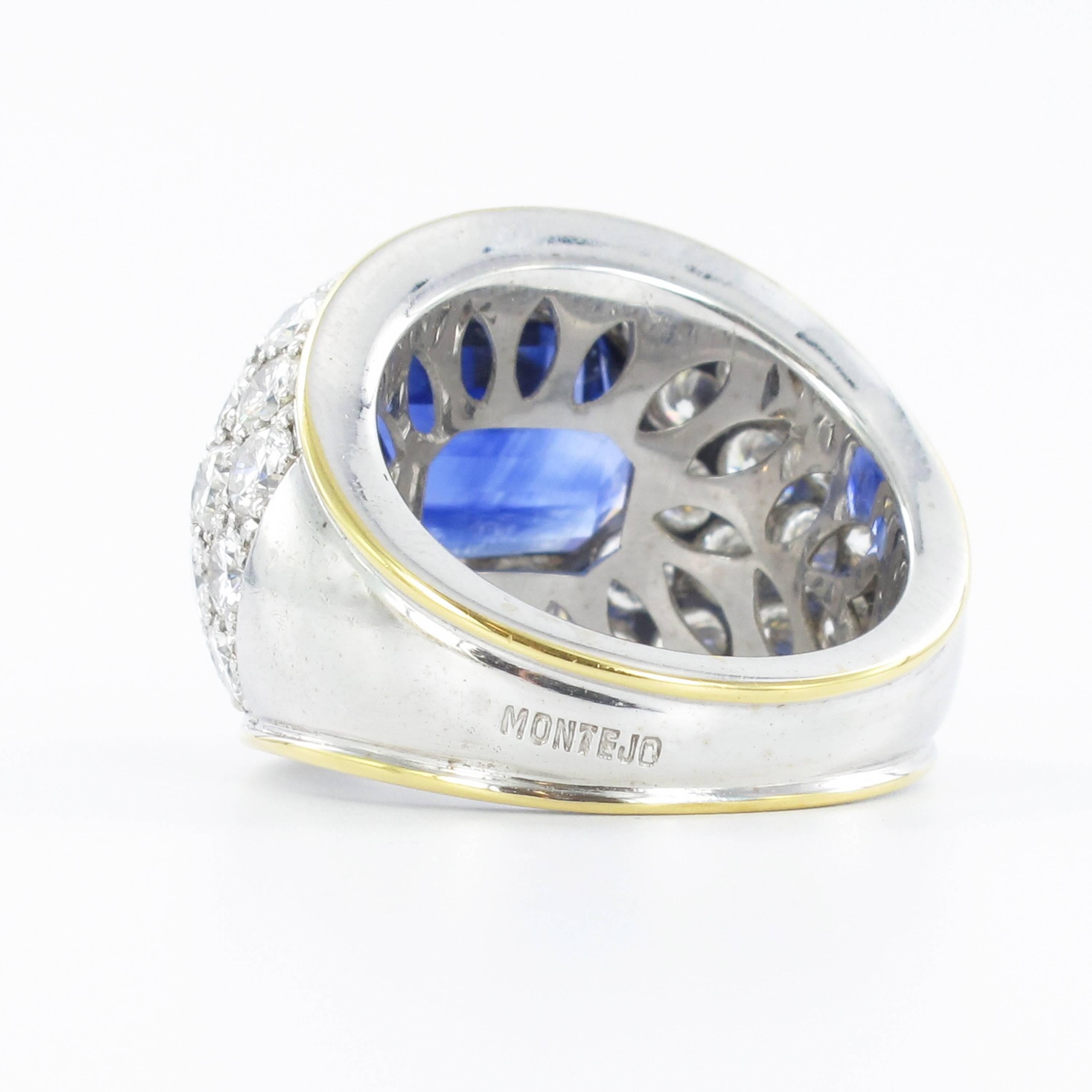 Sapphire Diamond Yellow and White Gold Ring In Good Condition For Sale In Lucerne, CH
