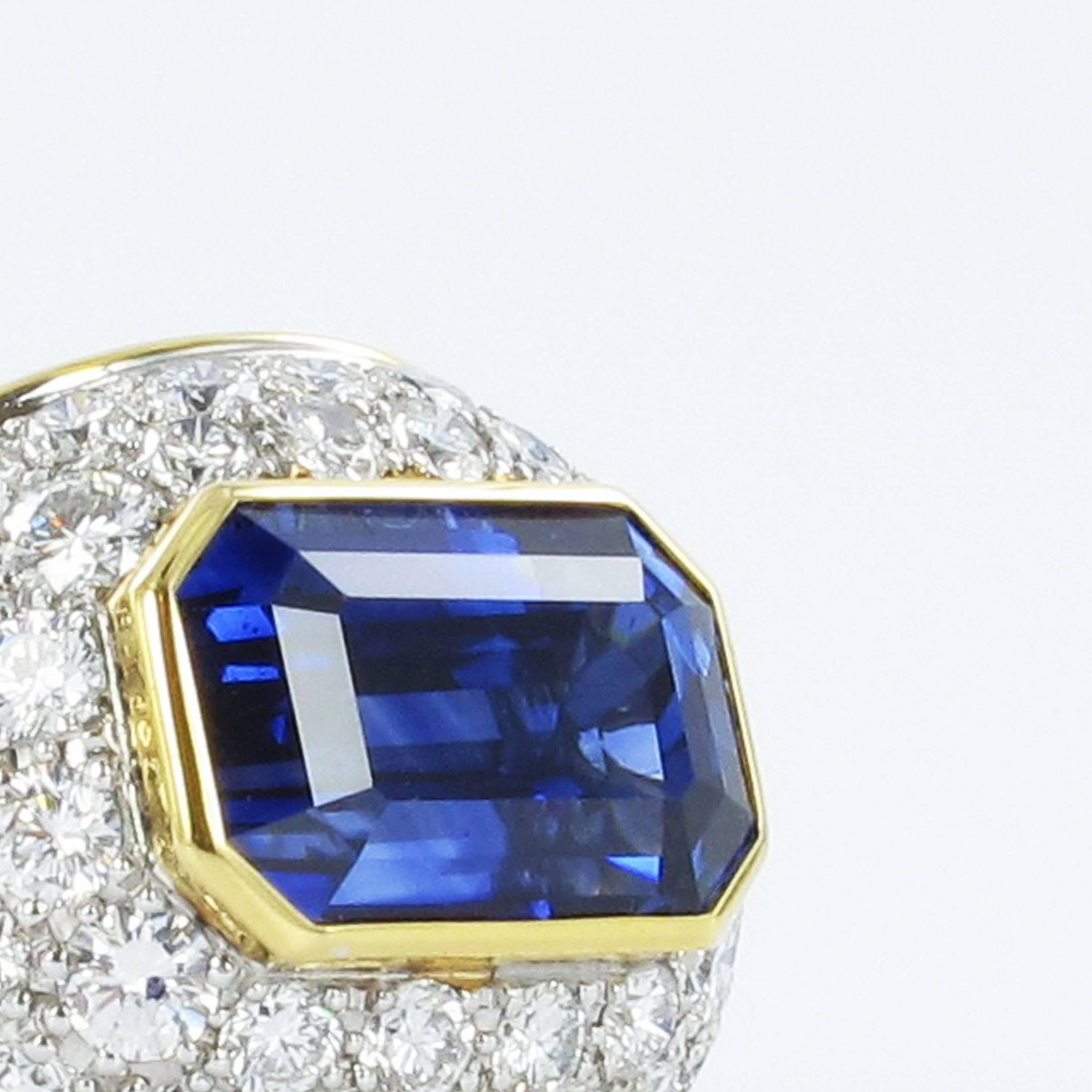 Sapphire Diamond Yellow and White Gold Ring For Sale 2