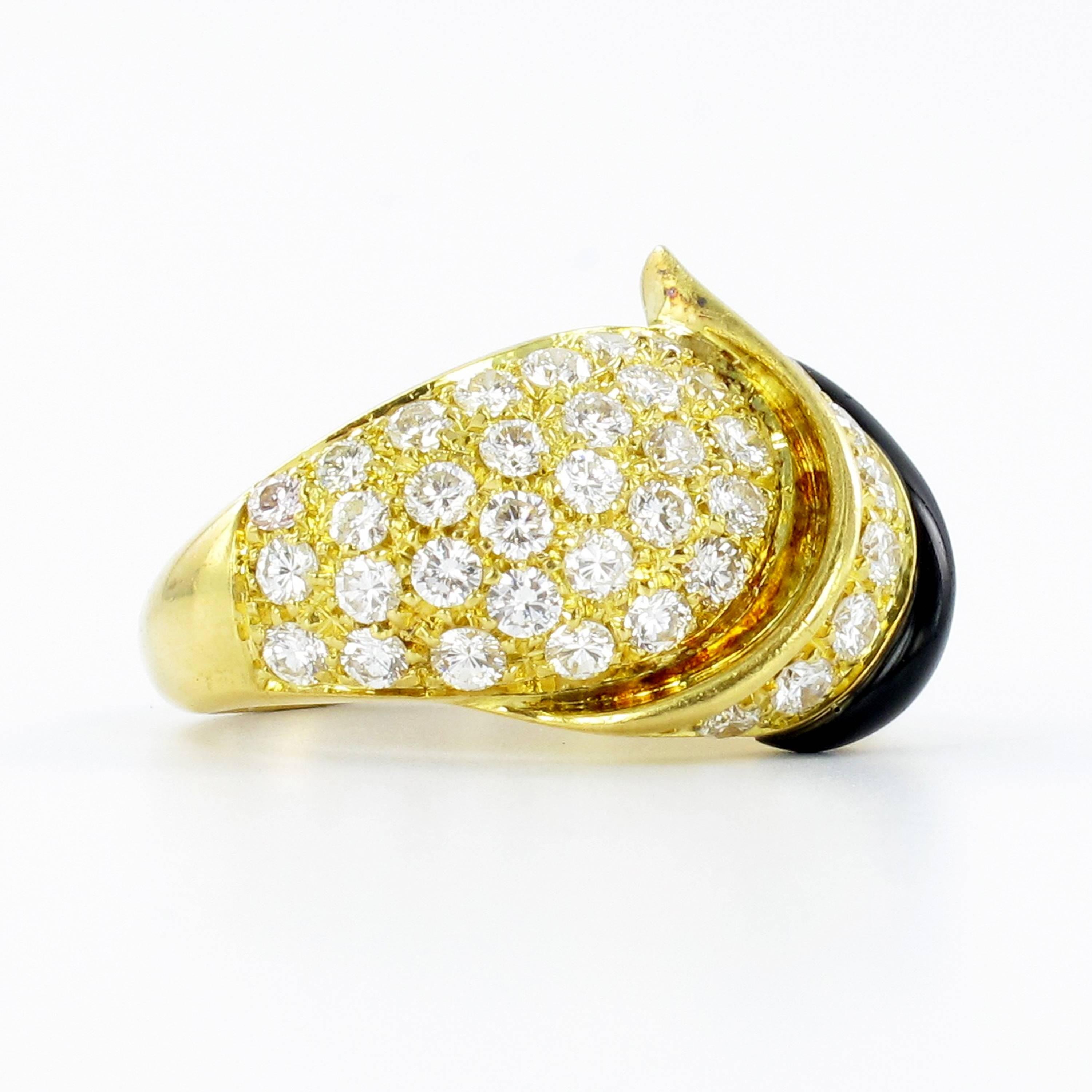 Modern Black Chalcedony Diamond Gold Ring For Sale