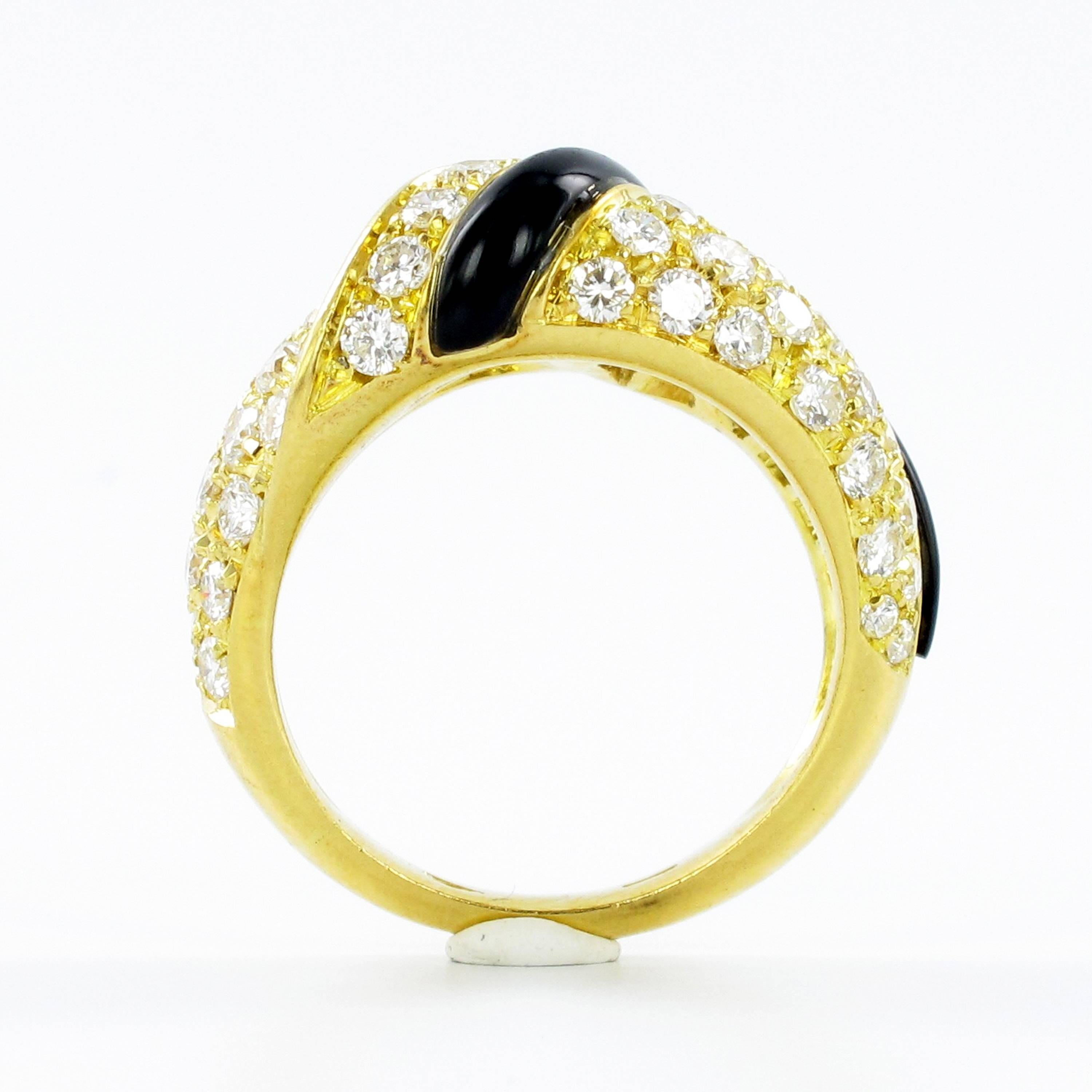 Women's or Men's Black Chalcedony Diamond Gold Ring For Sale