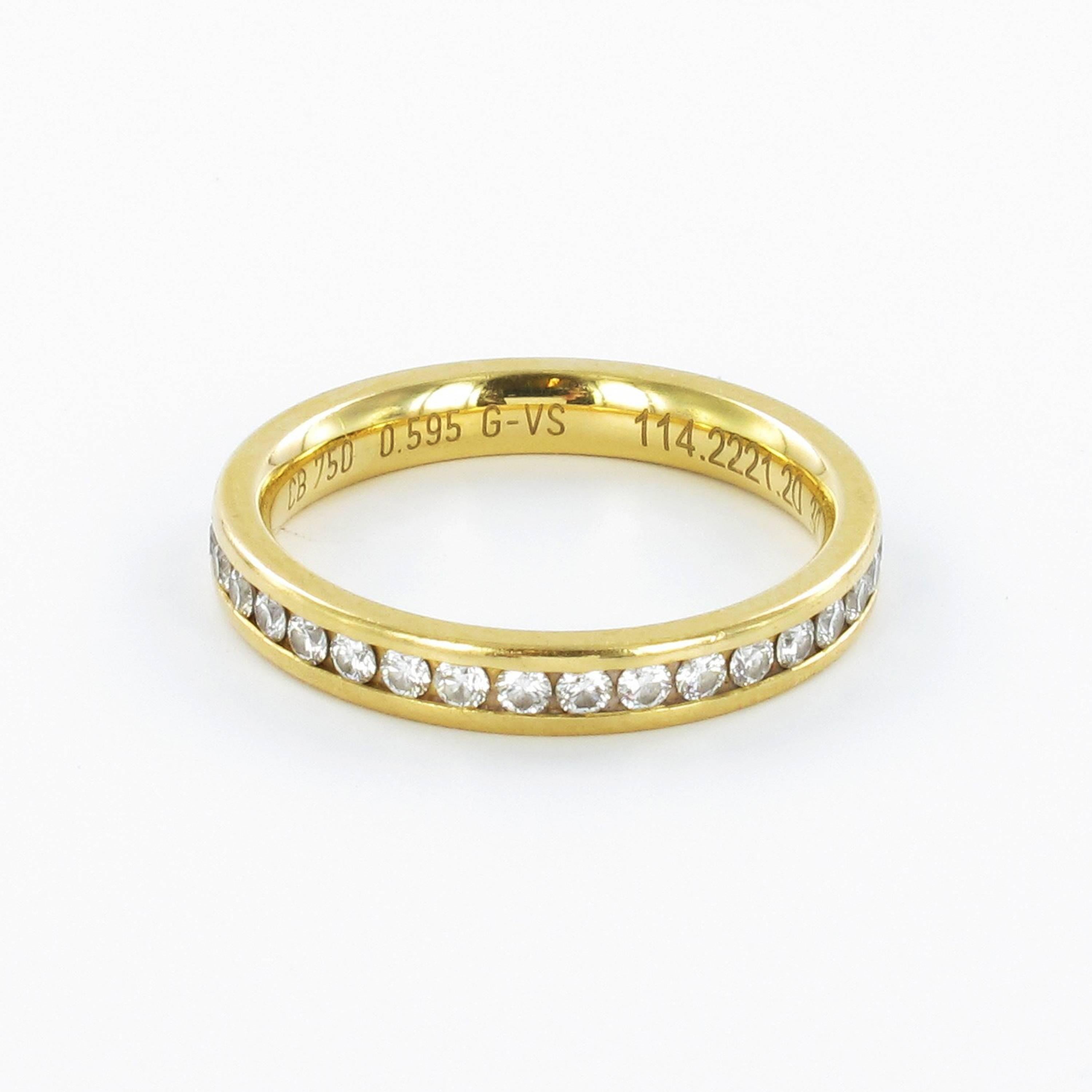Diamond eternity band in 18 karat yellow gold. Channel set with 35 brilliant cut diamonds with G colour and vs clarity. Total weight 0.59 carats. Size 52, US 6-1/4

Stock number: 1000185228
