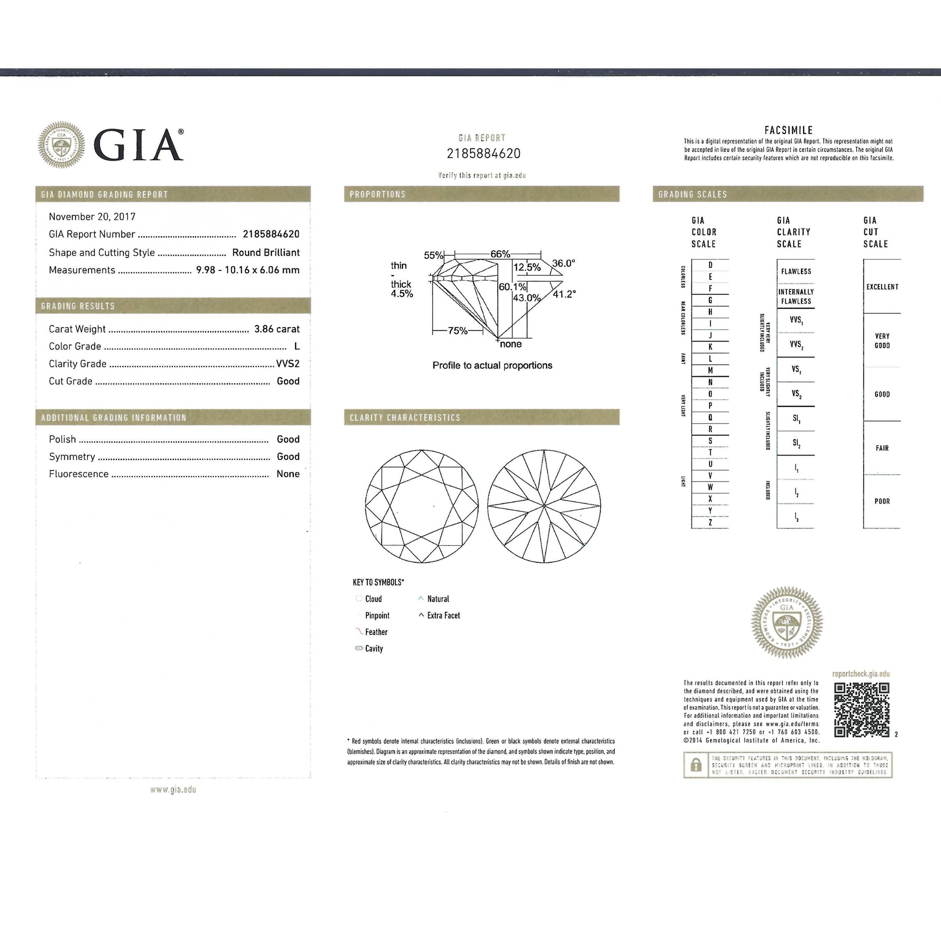 GIA Certified 3.86 Carat Brilliant-Cut Diamond Solitaire Pendant 1