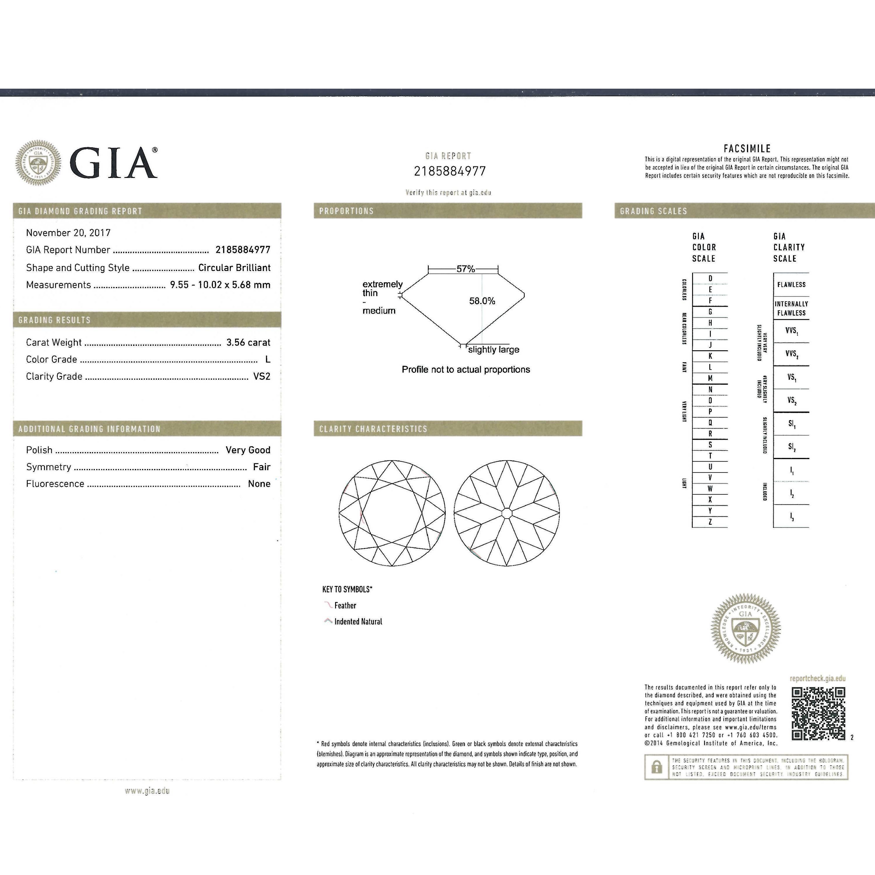 3.56 Carat GIA Certified Old European Cut Diamond Platinum Engagement Ring 3