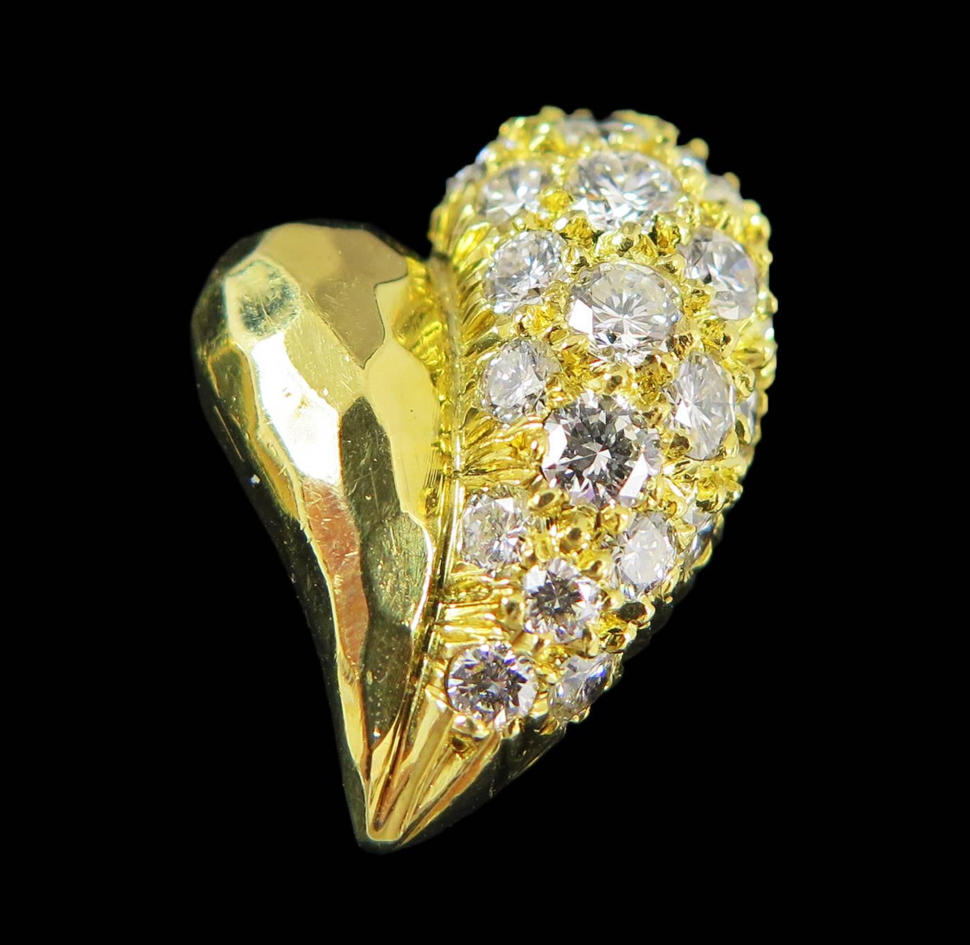 Henry Dunay Diamond Hand Hammered Gold Heart Shape Earrings 1