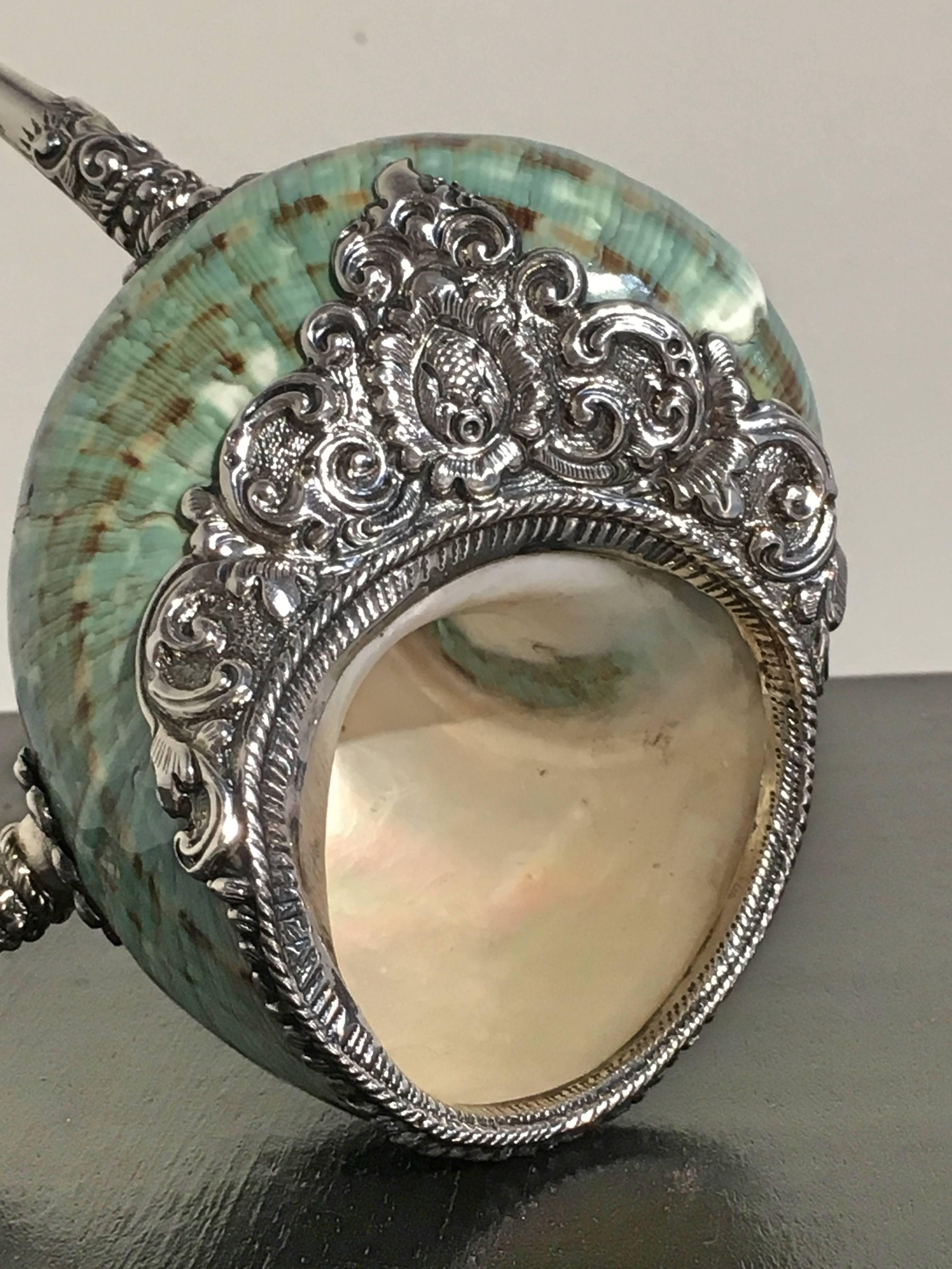 Rococo Green Shell with Sterling Silver Mounts by Jean-Francois Fichot