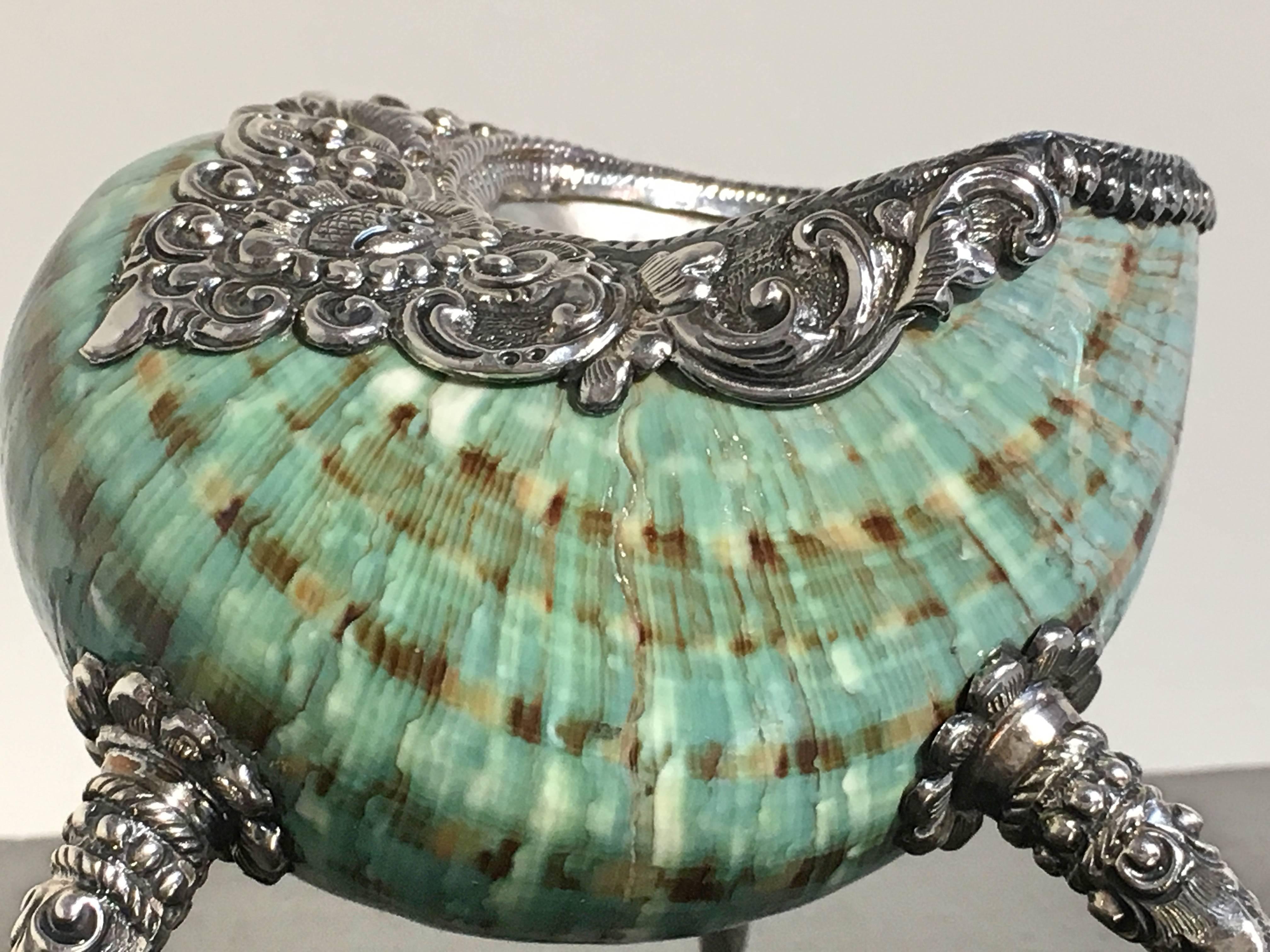 Green Shell with Sterling Silver Mounts by Jean-Francois Fichot In Excellent Condition In Austin, TX