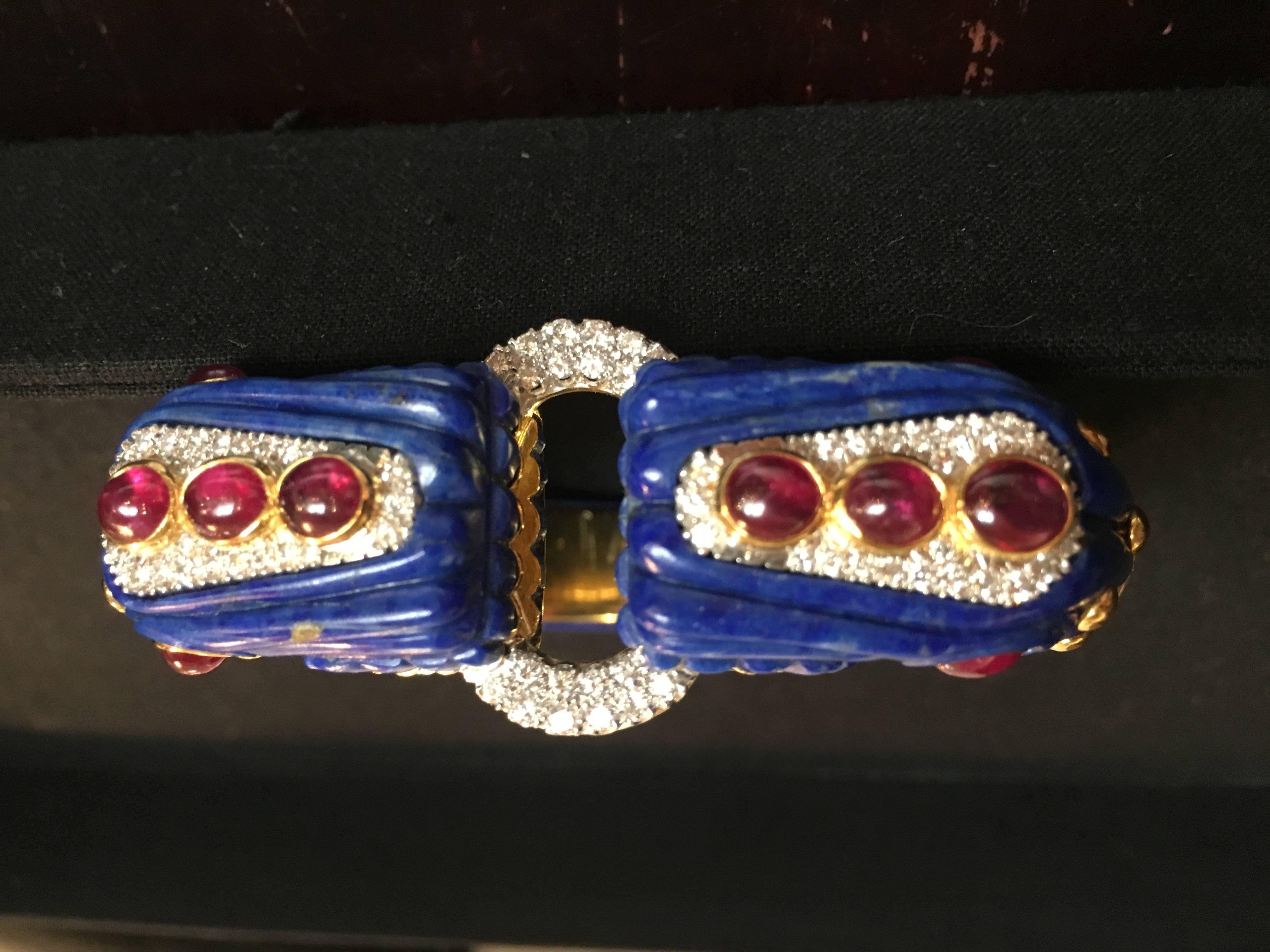 Lapis Lazuli Ruby Diamond Chimera Bangle Bracelet 1