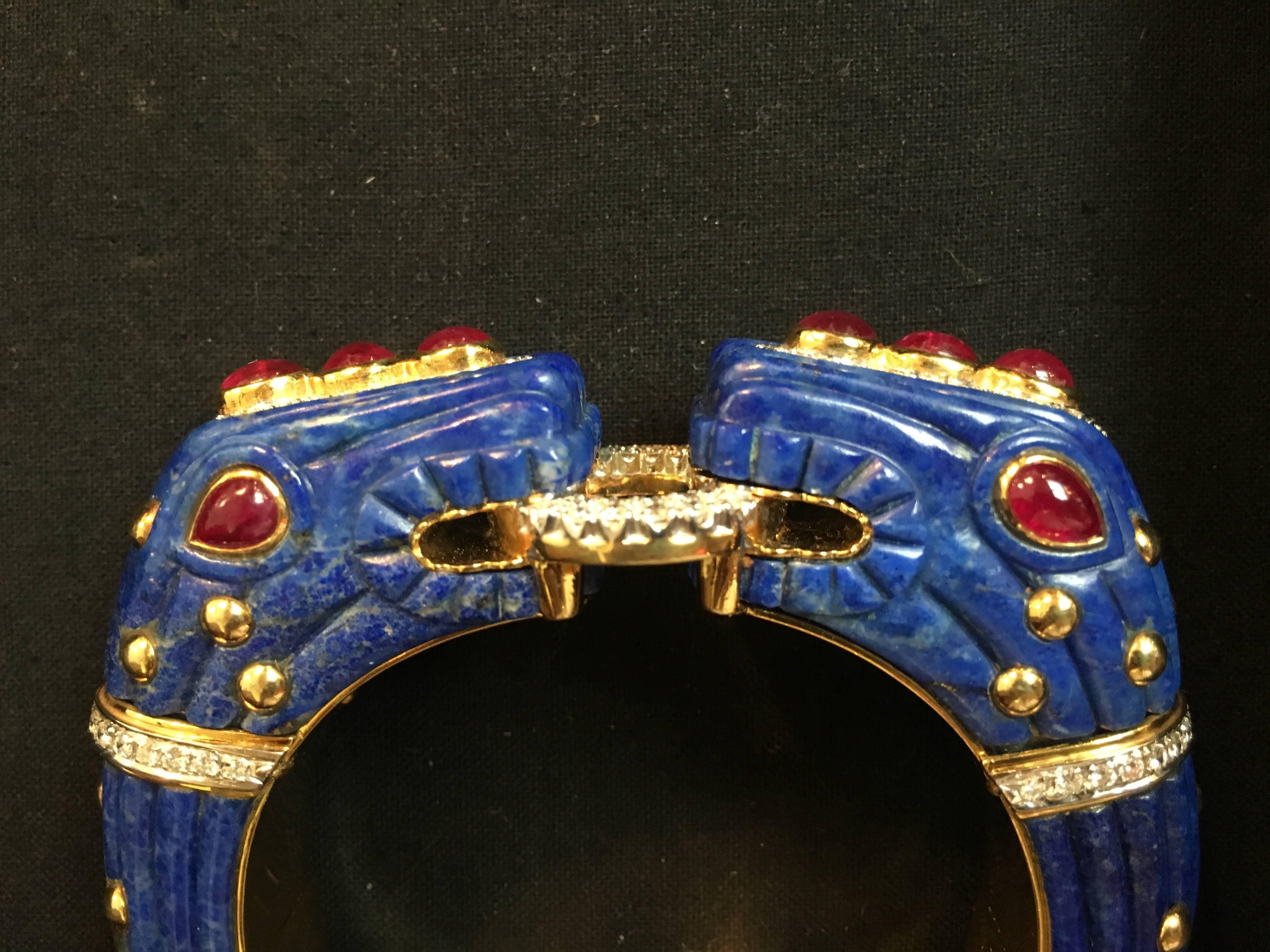Lapis Lazuli Ruby Diamond Chimera Bangle Bracelet In Good Condition In Austin, TX