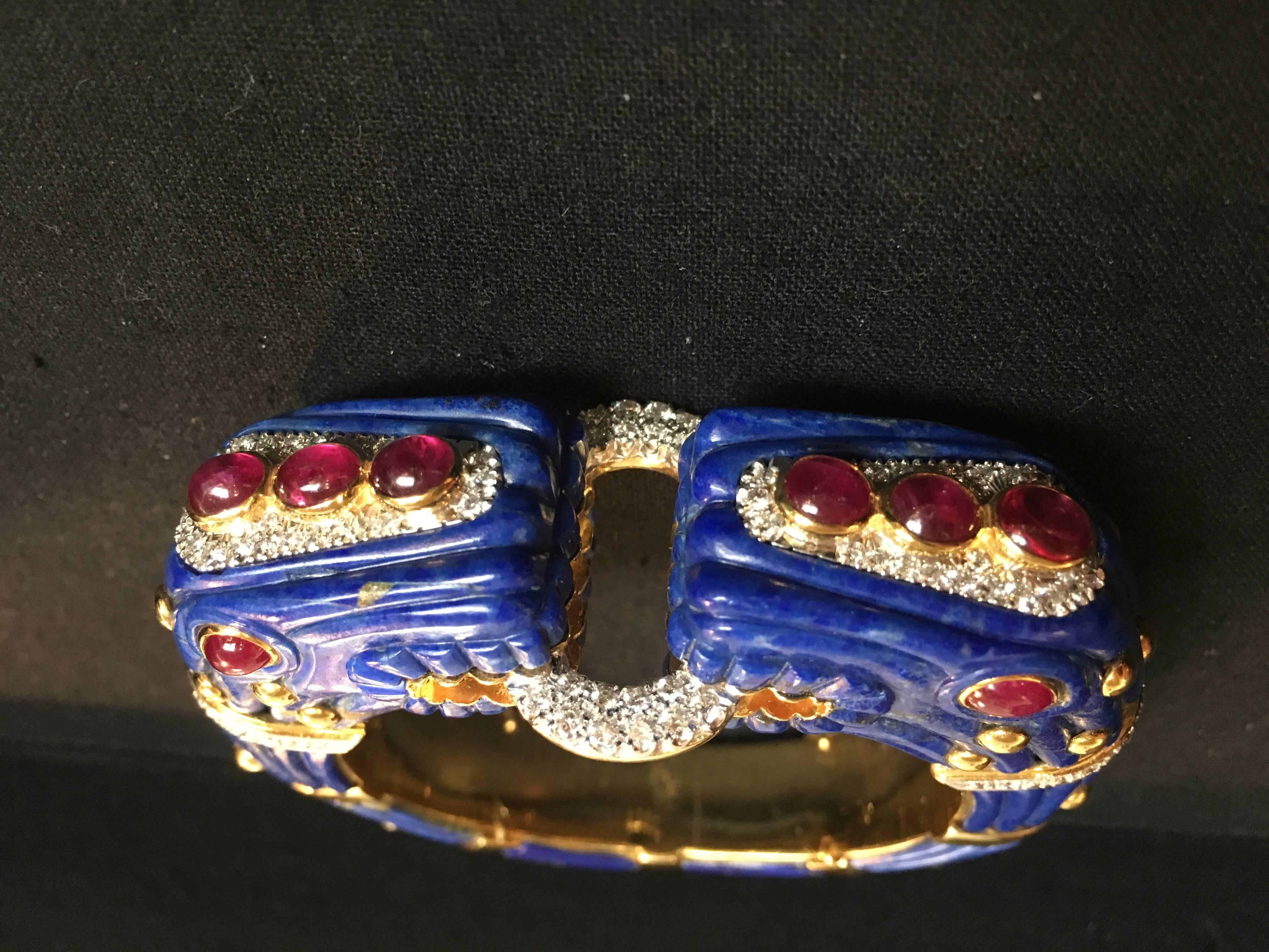 Lapis Lazuli Ruby Diamond Chimera Bangle Bracelet 2