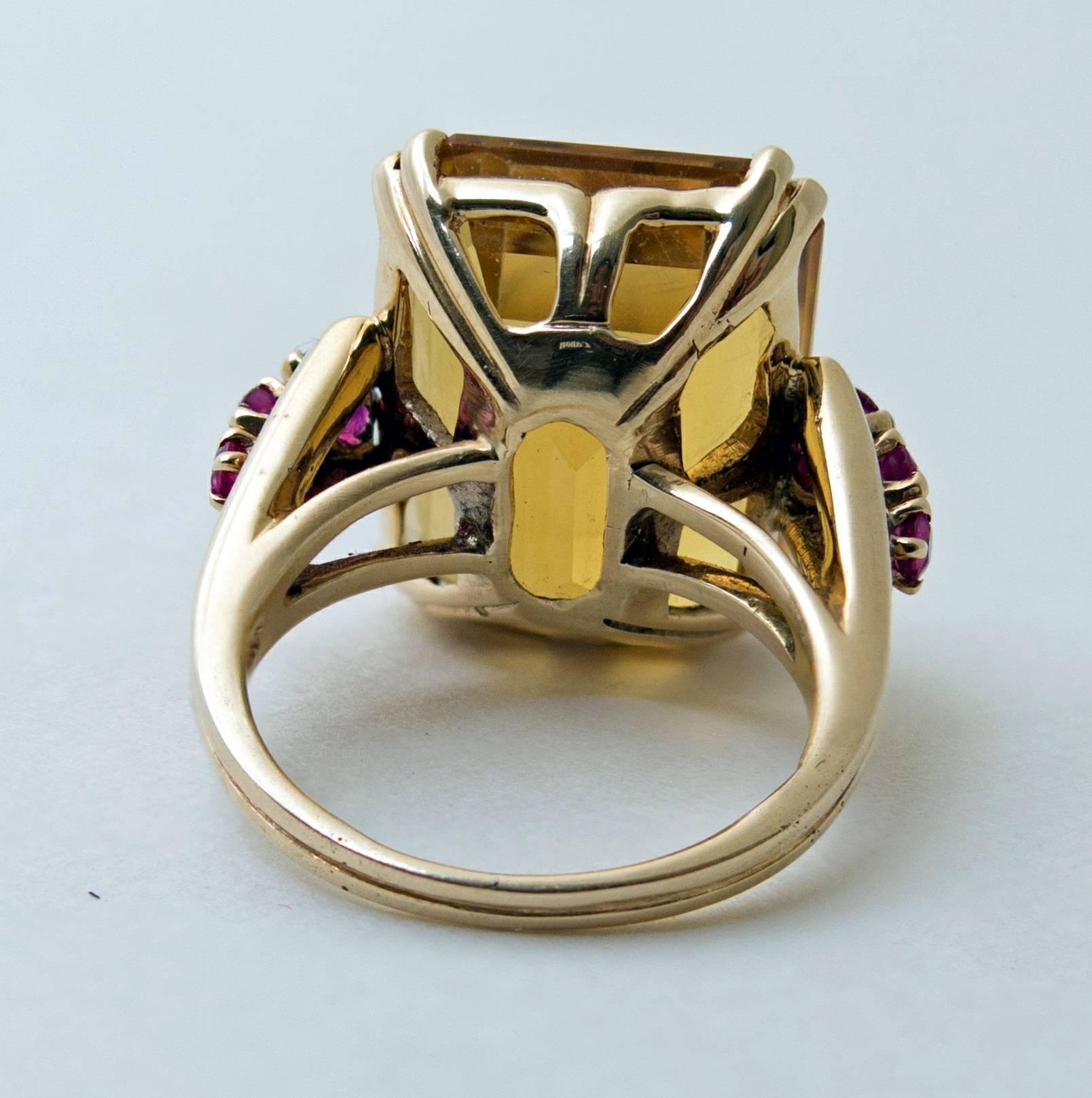 Retro Citrine and Ruby Gold Ring In Good Condition In Austin, TX