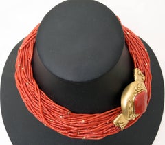 1970s Natural Red Coral  Gold Opera Length Necklace
