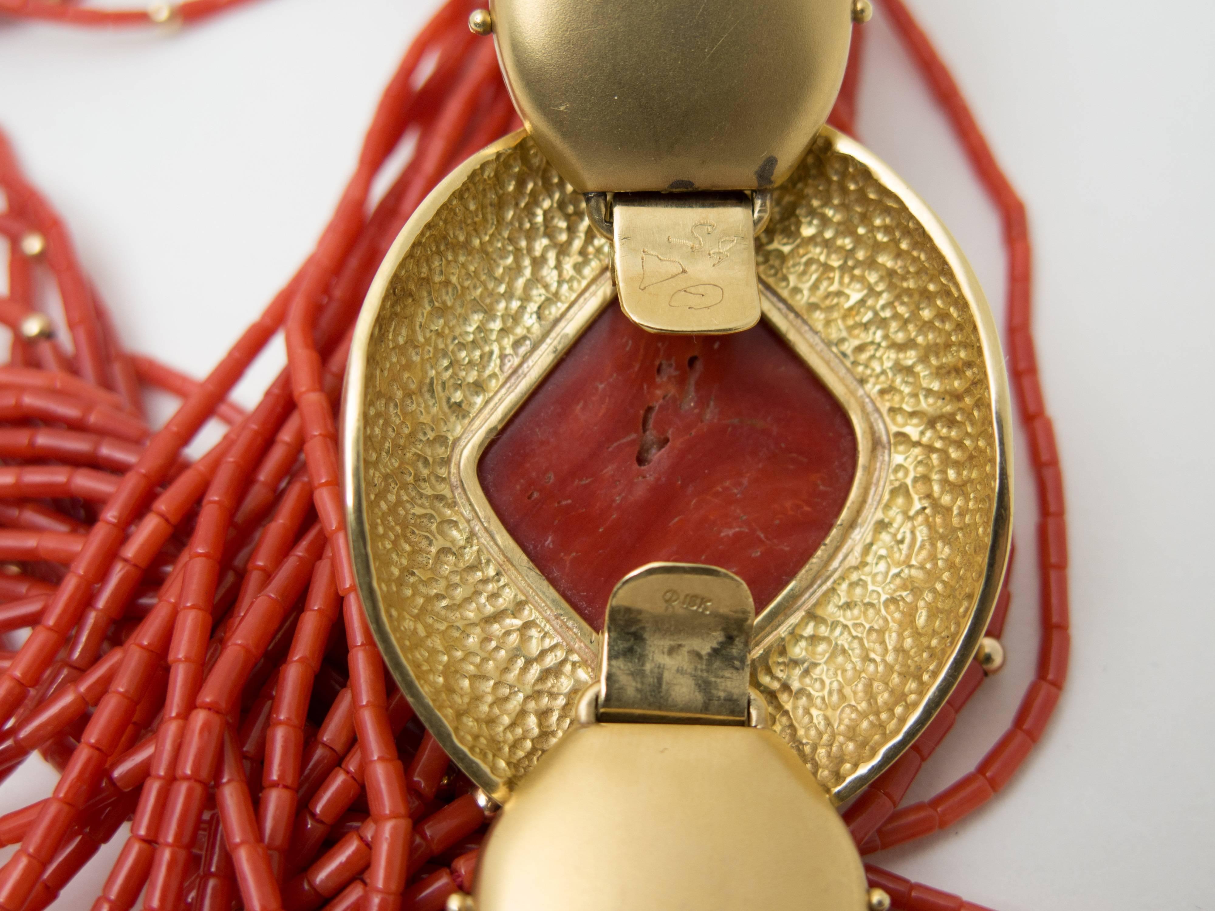 Modern 1970s Natural Red Coral  Gold Opera Length Necklace For Sale