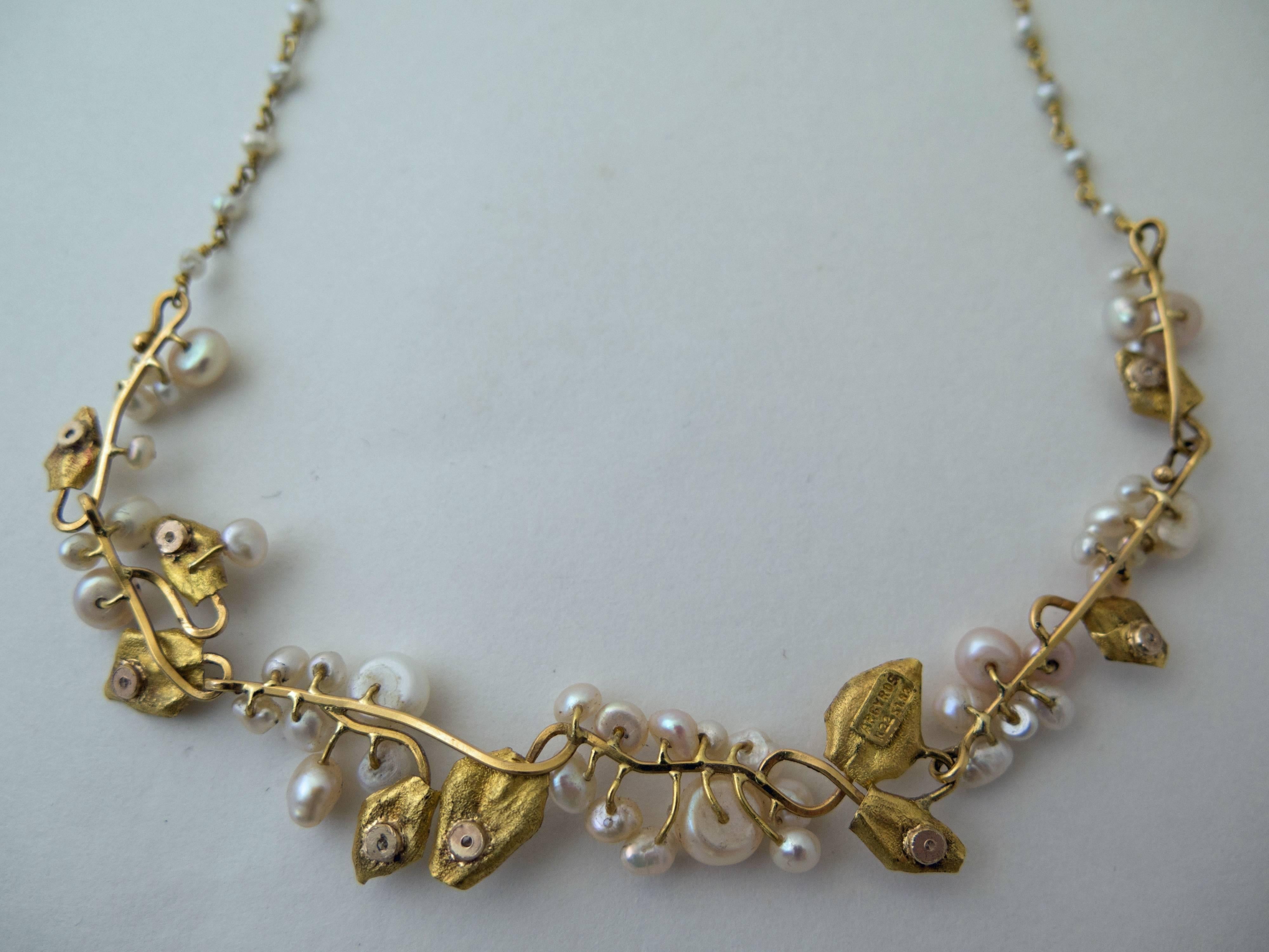  Argyros Collier de perles en or 22 carats et diamants Pour femmes 