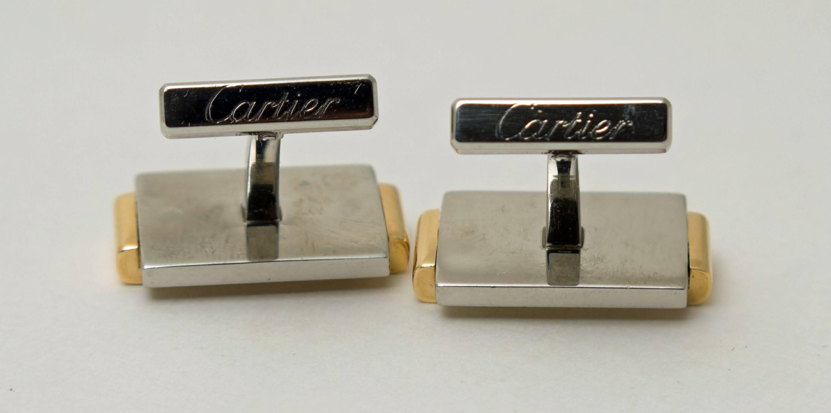 Cartier Santos Boutons de manchette cire en or 18 carats et acier inoxydable en vente 2