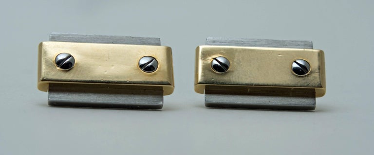 Cartier Santos 18 Karat Gold Stainless Steel Acier Cufflinks For Sale 4
