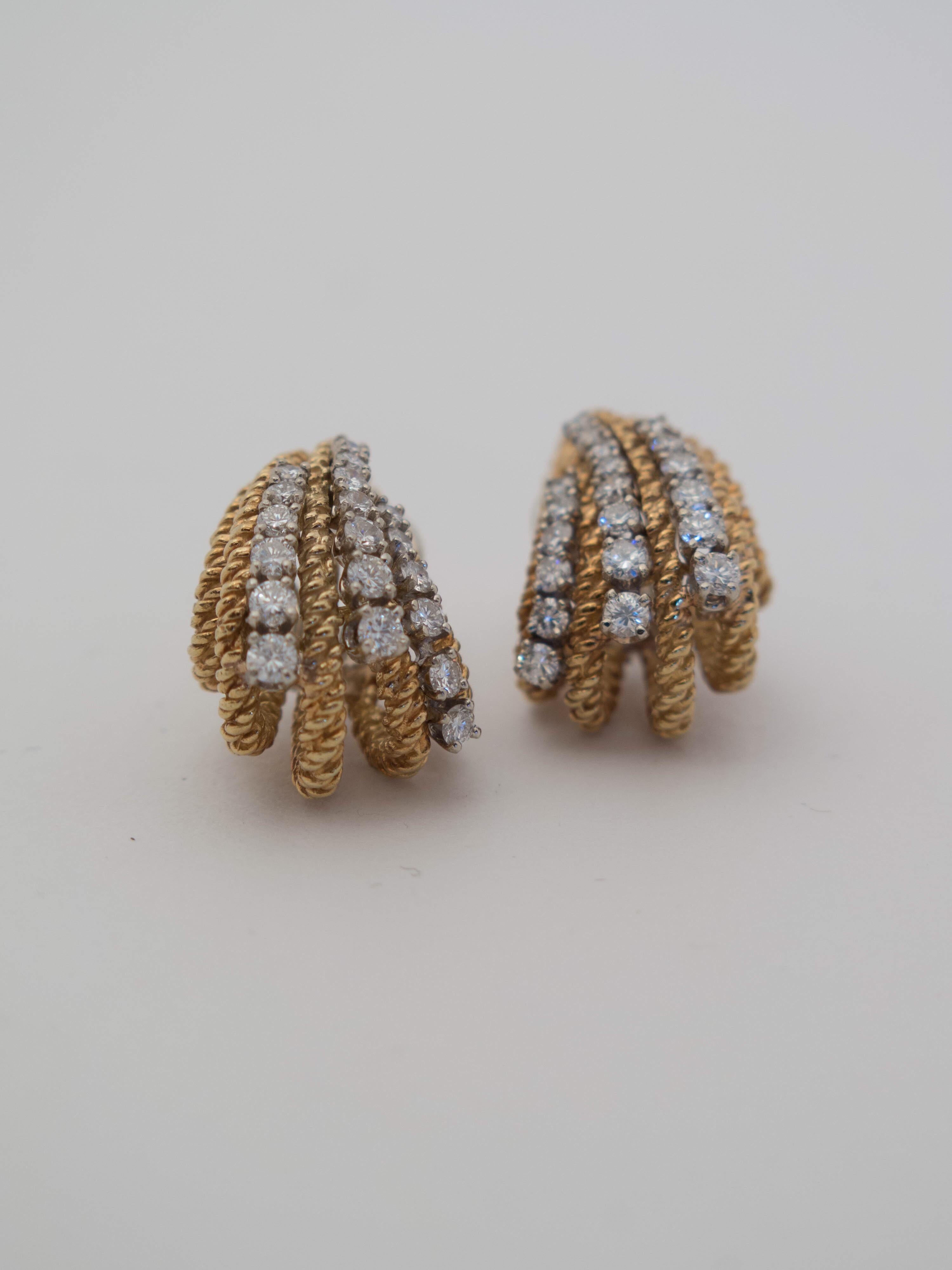 Women's 1960's Organic-Form Diamond and Gold Earrings For Sale