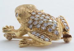 Diamond Gold Frog Pin Brooch