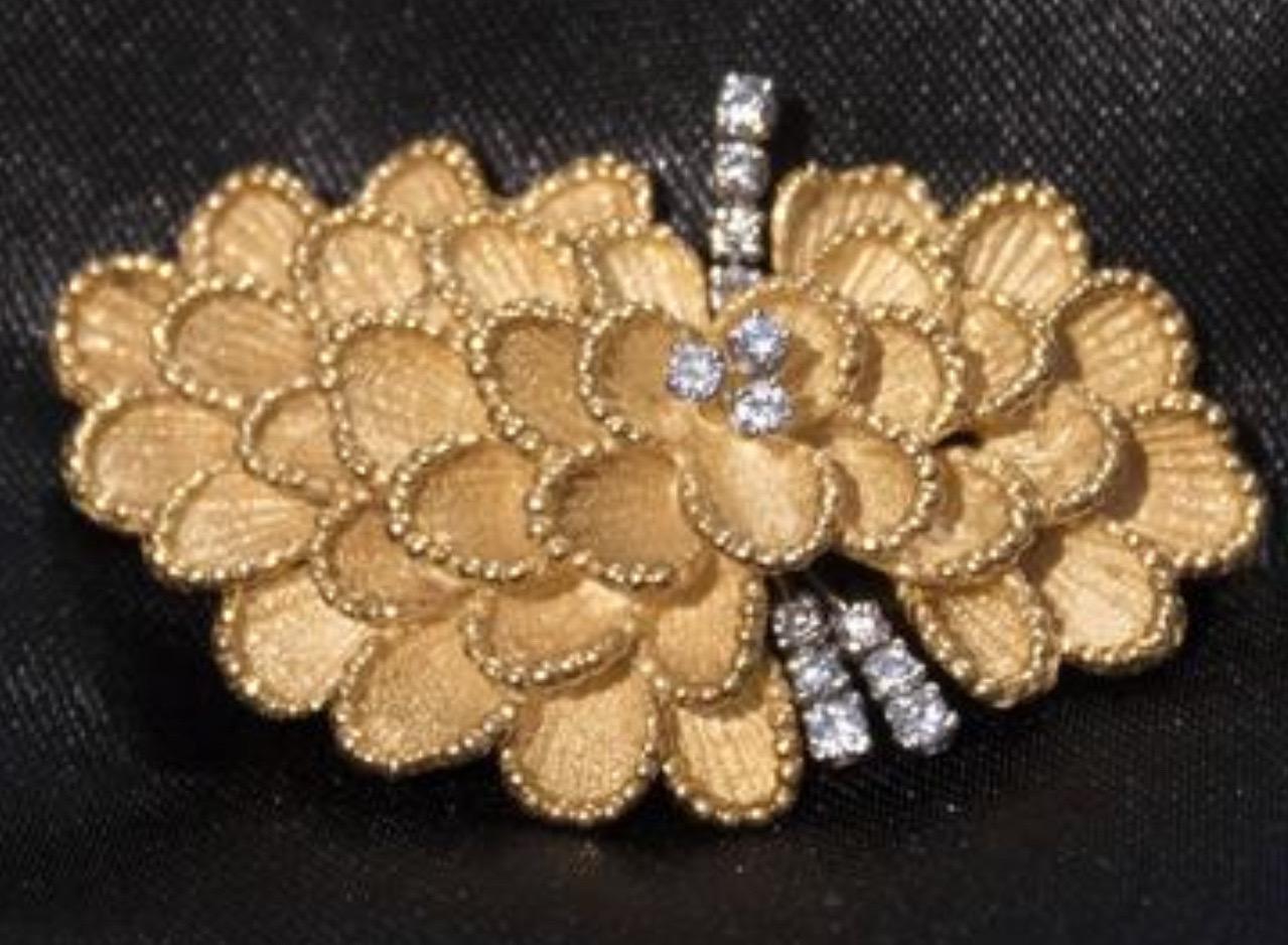 Modern 1960's Diamond Gold Brooch For Sale