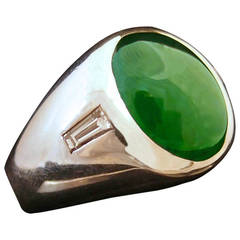 Vintage Man's Natural Jadeite Platinum Ring