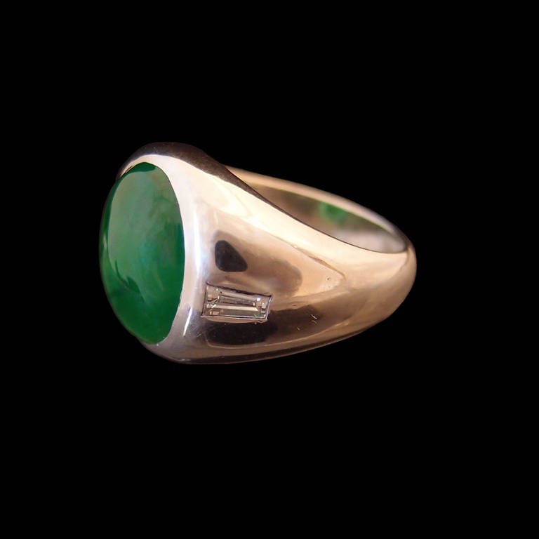 Modern Man's Natural Jadeite Platinum Ring