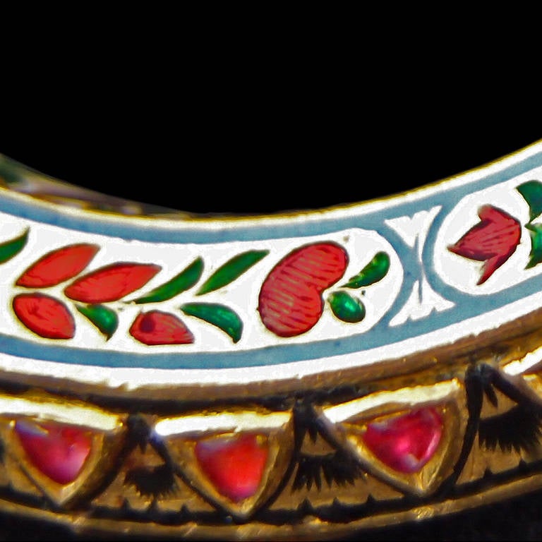 Women's Mughal Gold, Diamond, Ruby and Enamel Bangle For Sale