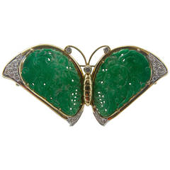 Vintage A Jade Diamond Gold Diamond Butterfly Pin