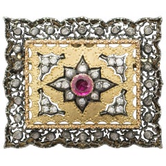 Vintage Mario Buccellati Ruby Diamond Silver Gold Lace Brooch
