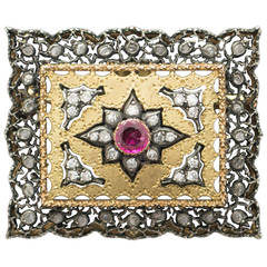 Mario Buccellati Ruby Diamond Silver Gold Lace Brooch 2