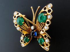 1940s Van Cleef & Arpels Blue Sapphire Emerald Diamond Gold Brooch