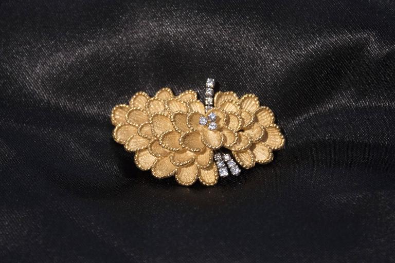 1960's Diamond Gold Brooch For Sale at 1stDibs