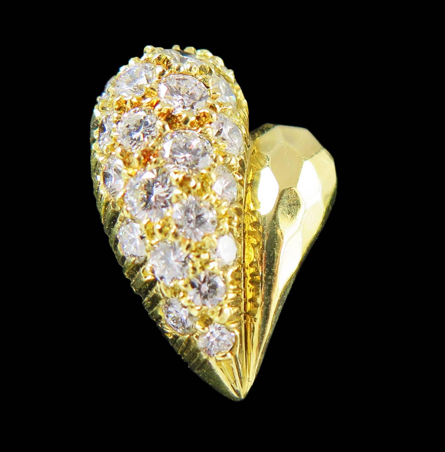 Women's Henry Dunay Diamond Hand Hammered Gold Heart Shape Earrings