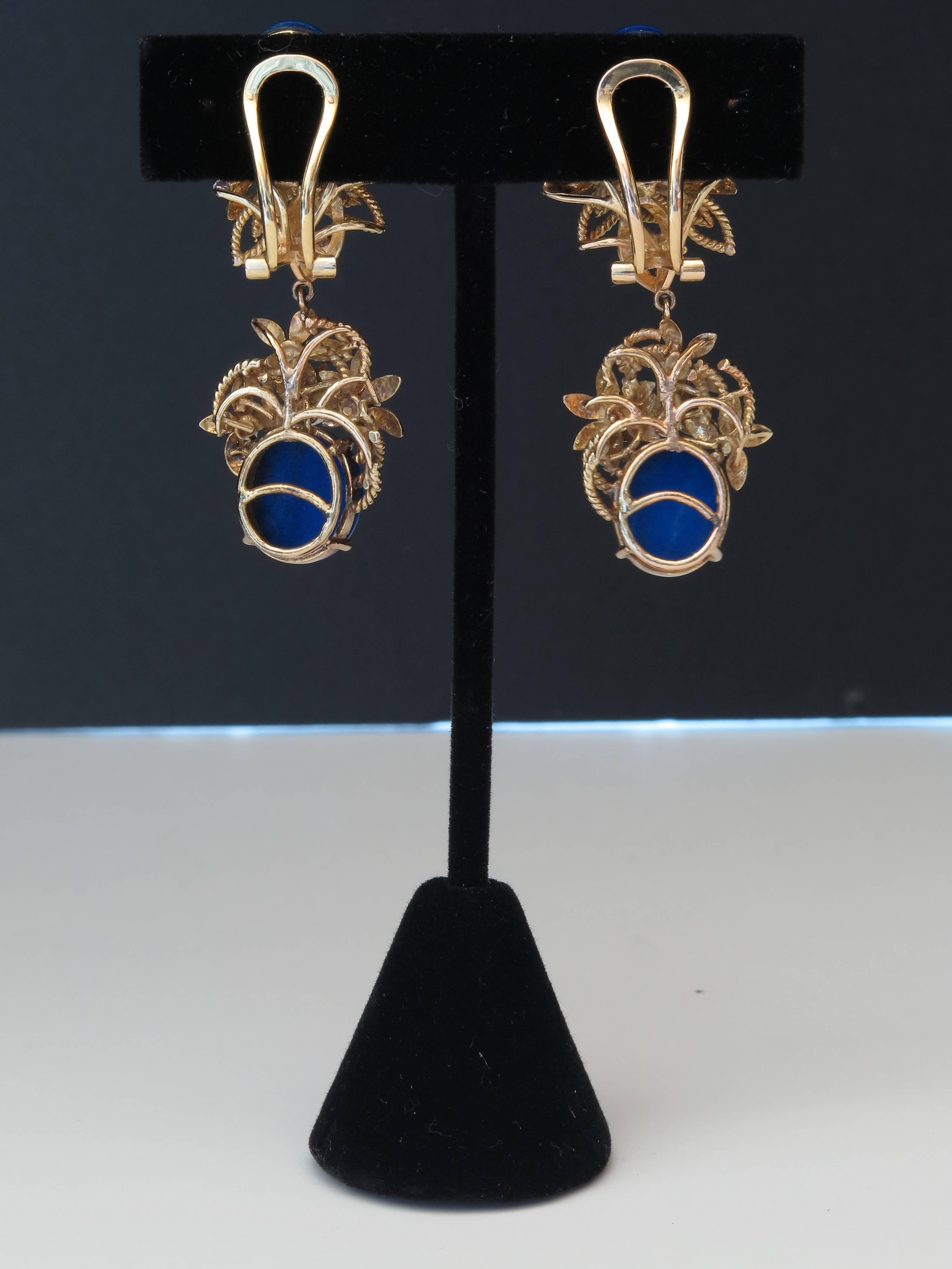 1960s Lapis diamond gold drop dangle earrings 5