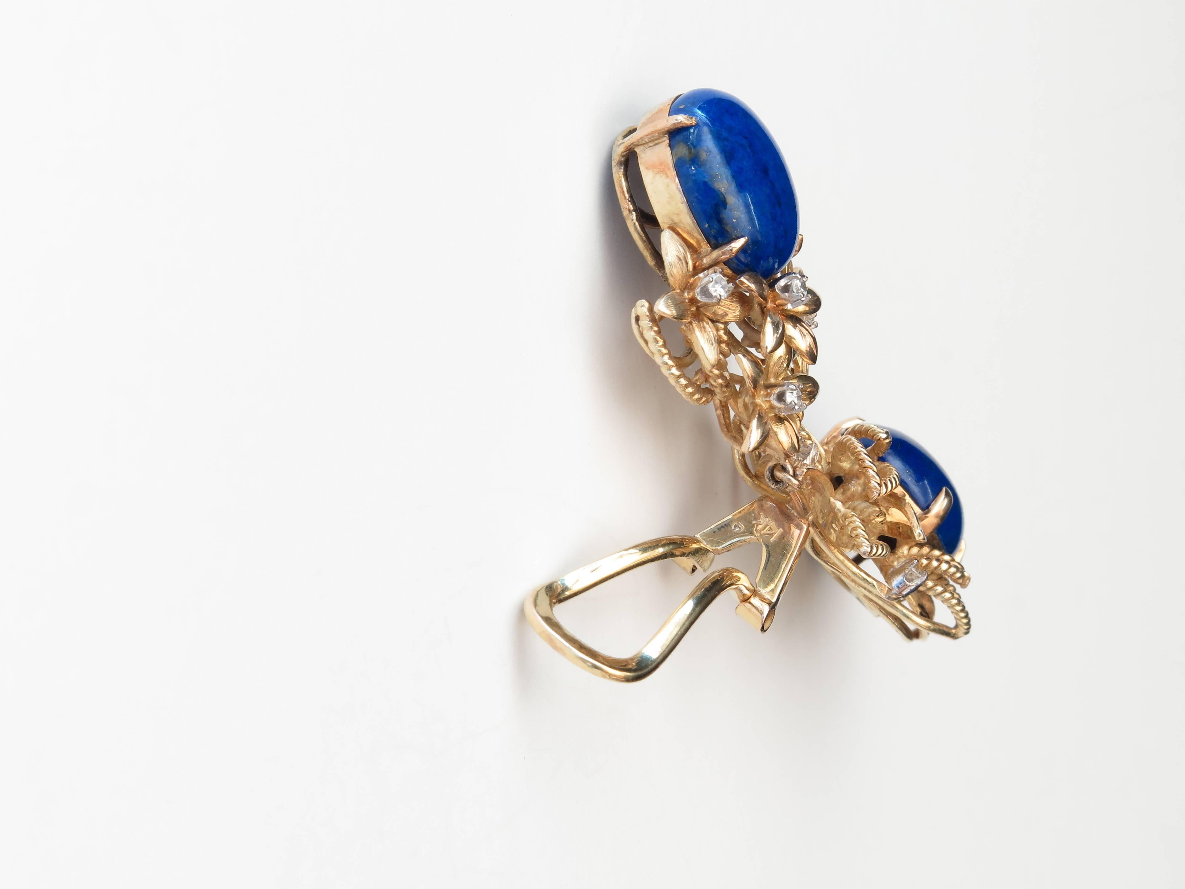 1960s Lapis diamond gold drop dangle earrings 4