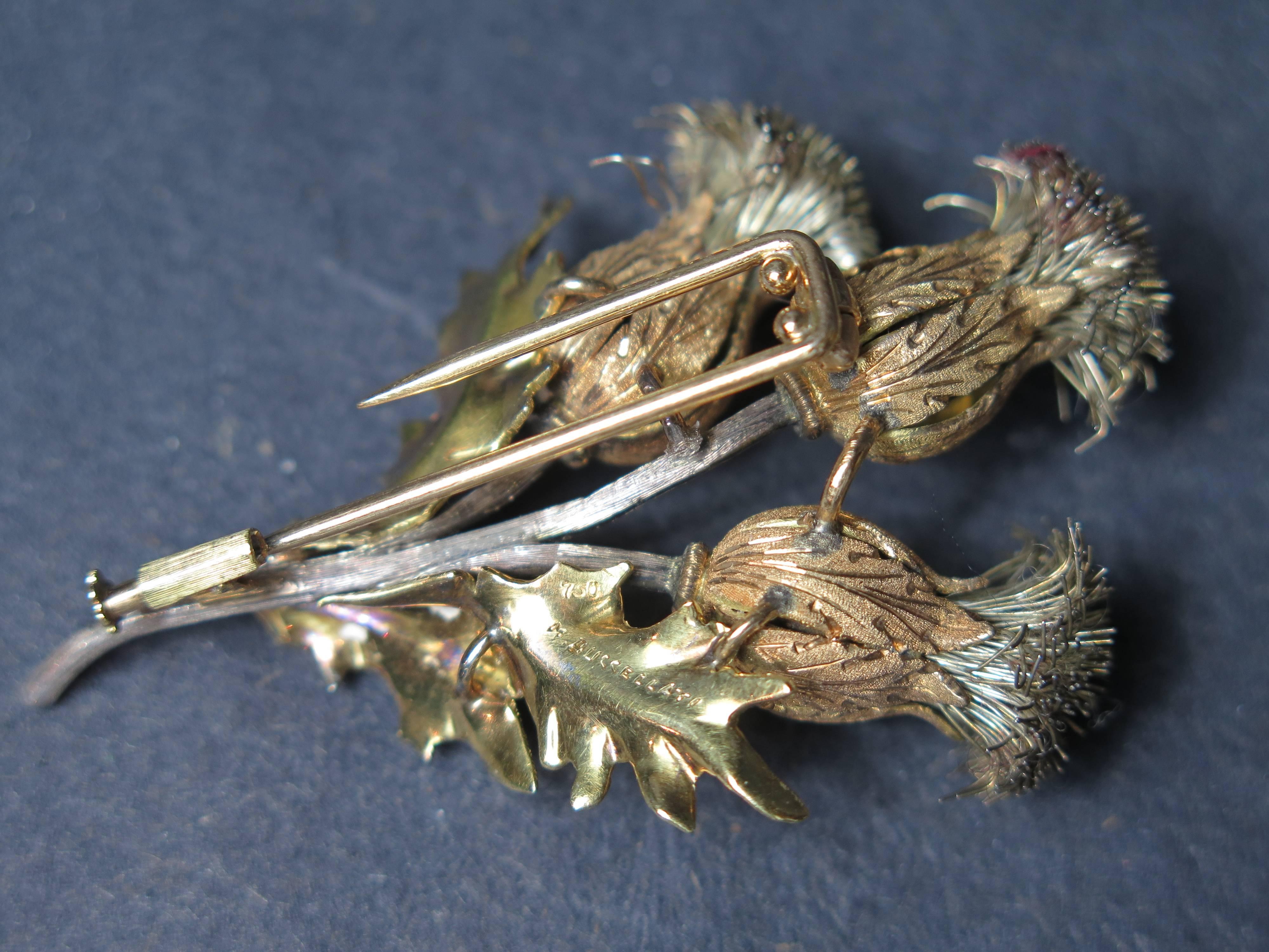 Mario Buccellati Gold and Silver Thistle Brooch In Good Condition In Austin, TX