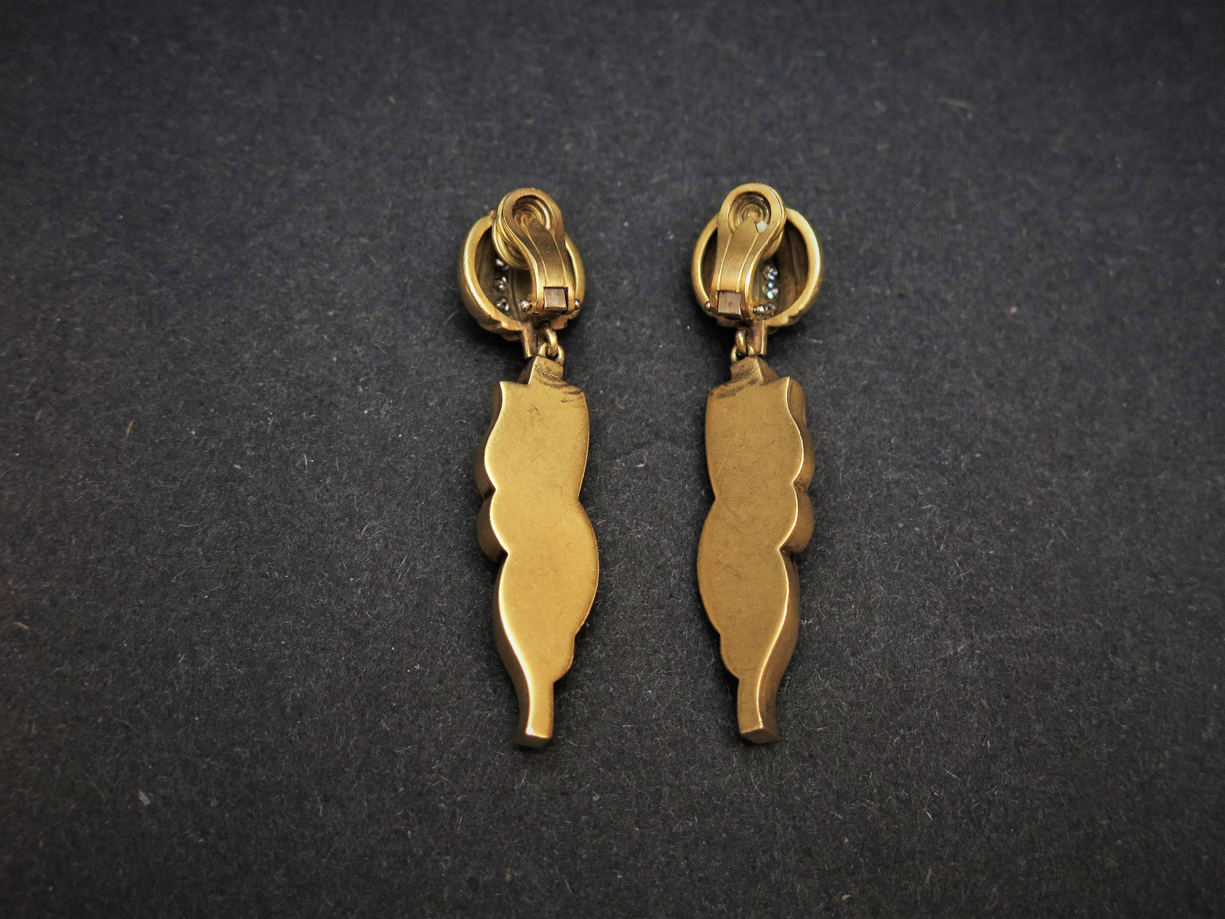 Kieselstein-Cord Diamond Gold Drop Pendant Clip Earrings In Excellent Condition In Austin, TX