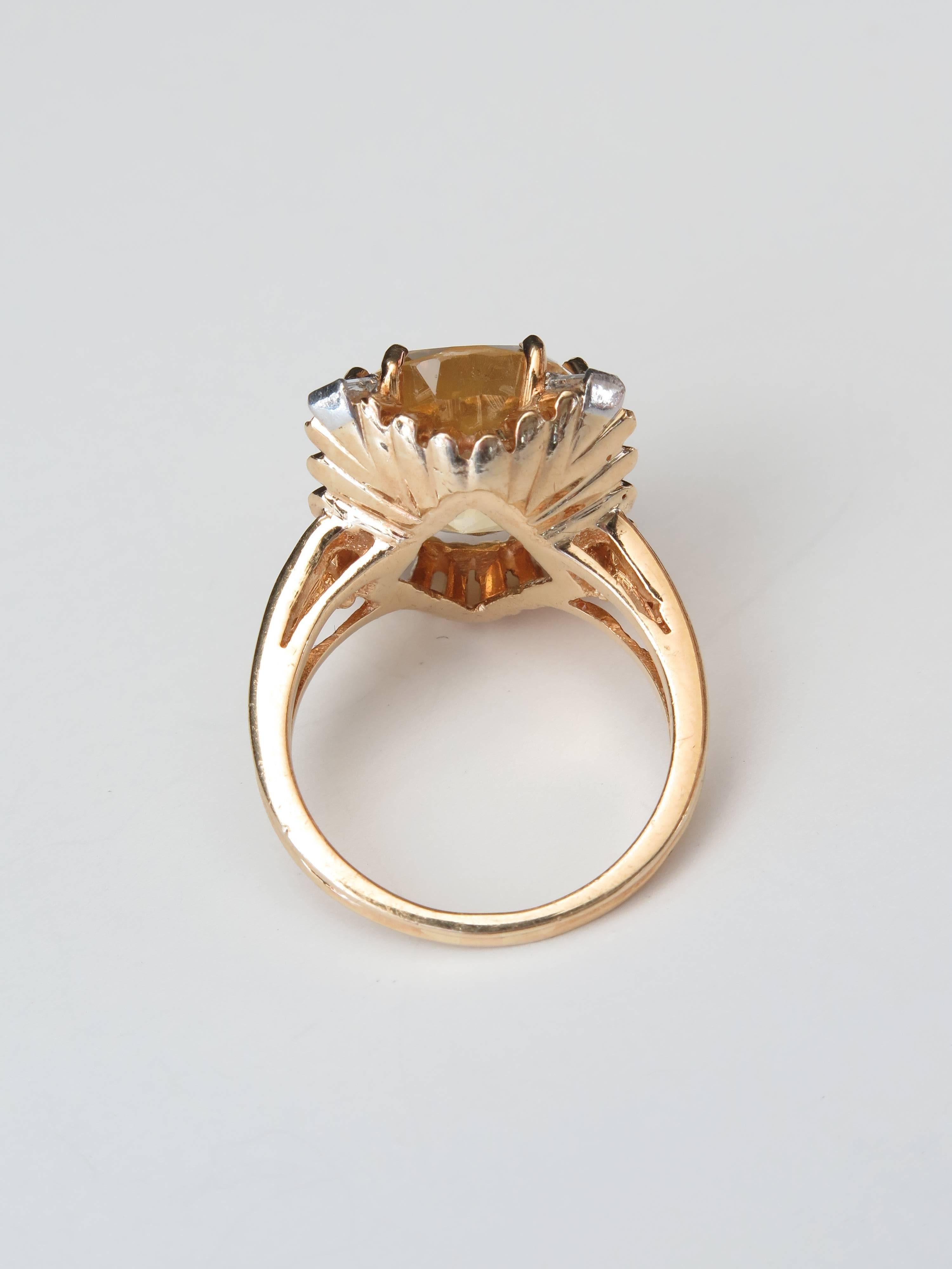 
10.05 carats natural non heat ceylon (Sri lanka) yellow sapphire mounted in
18K yellow gold with 4 baguette cut diamonds on each Conner.
come with AGL certificate.
Ring size 6. Can be re-sized.