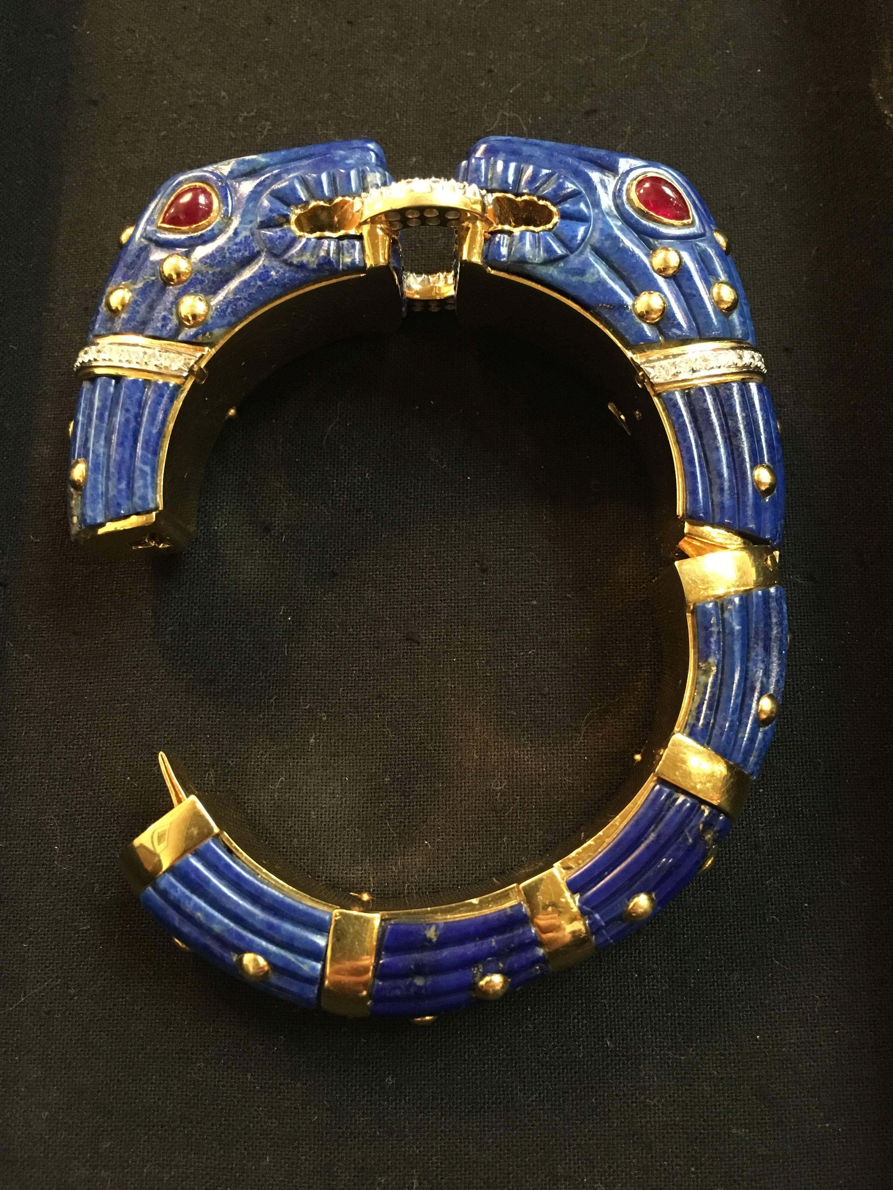 Contemporary Lapis Lazuli Ruby Diamond Chimera Bangle Bracelet