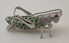 Cricket Diamond, Tsavorite, Ruby and Gold Brooch