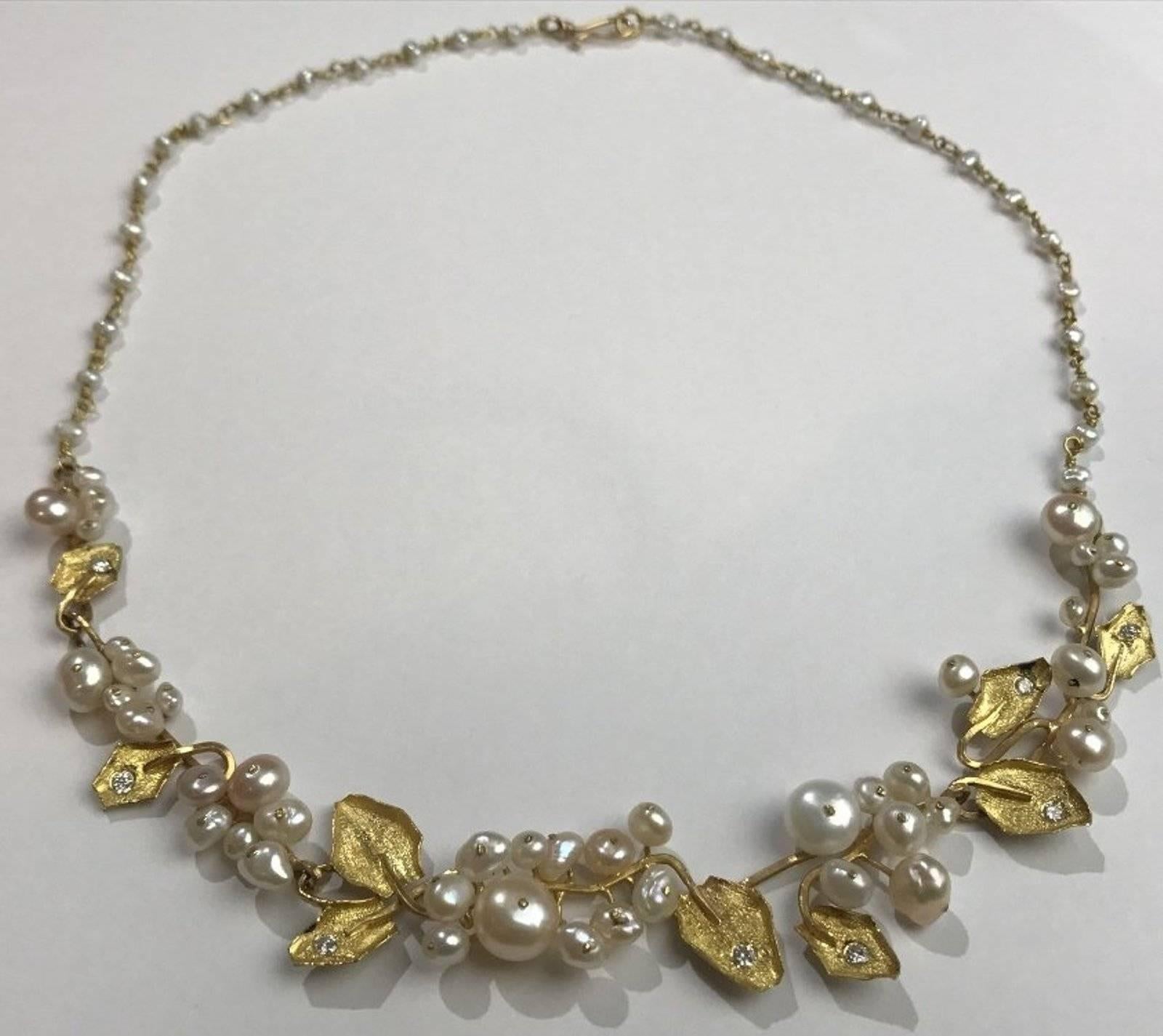 Argyros Collier de perles en or 22 carats et diamants 2