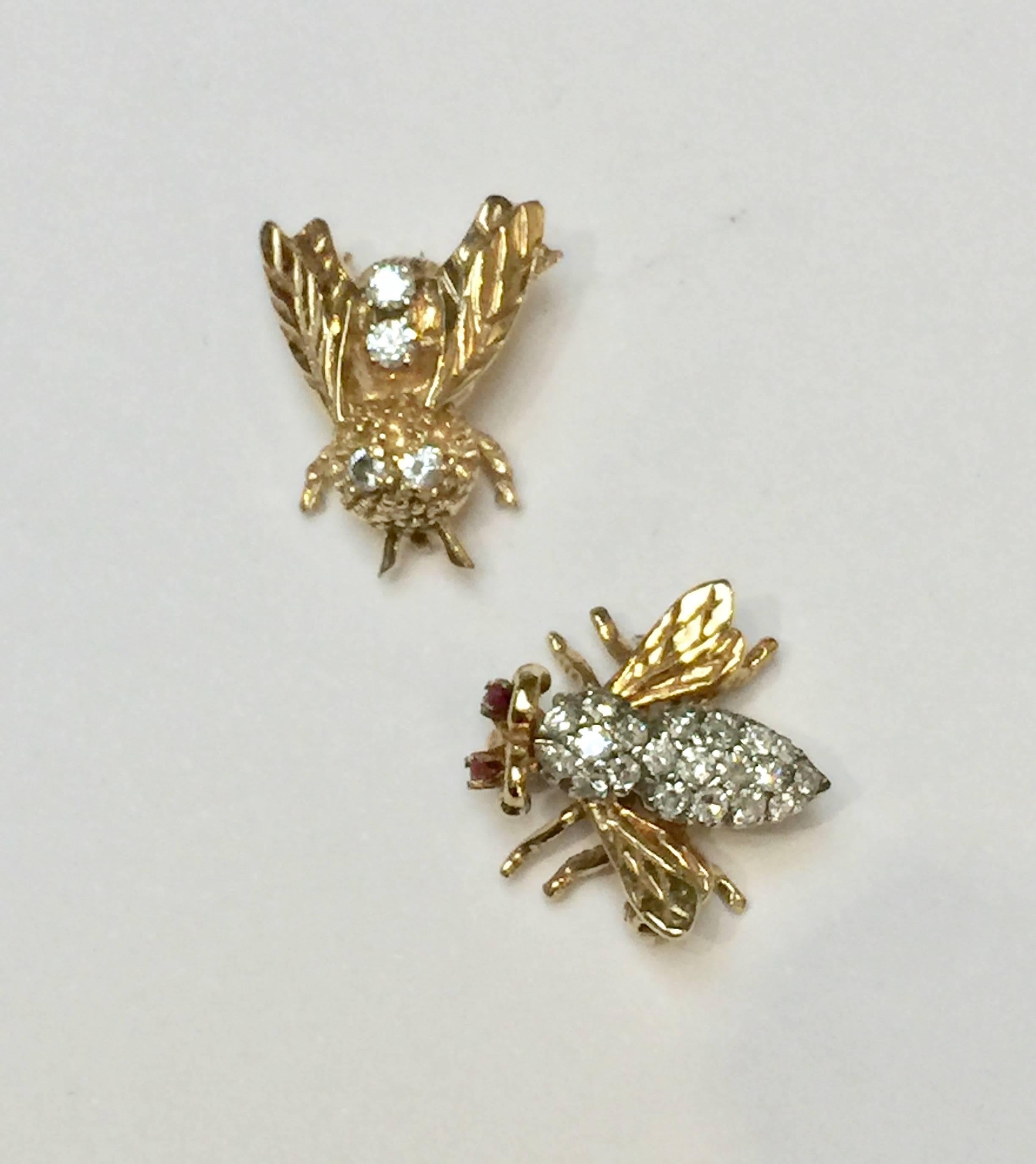 Women's or Men's Vintage Diamond Ruby Gold Bee Brooch Pin