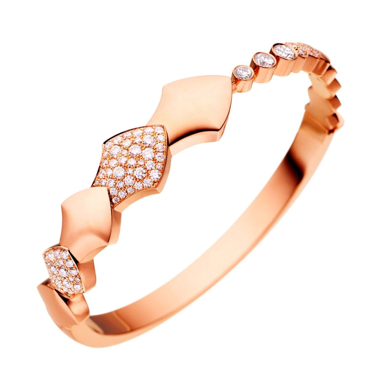 Akillis Python Bracelet 18 Karat Rose Gold Half-Set White Diamonds For Sale