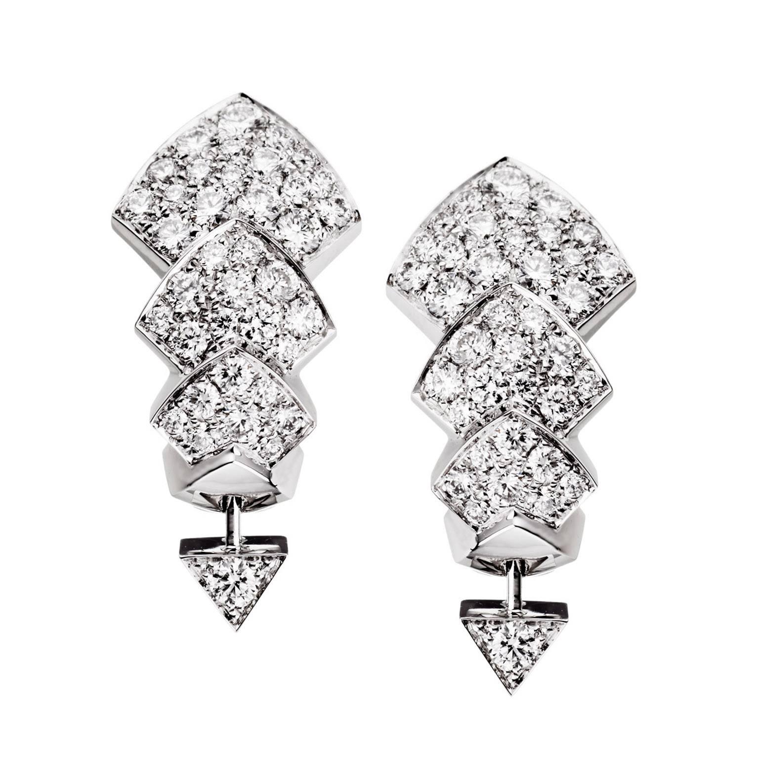 Akillis Python Earrings 18 Karat White Gold White Diamonds For Sale